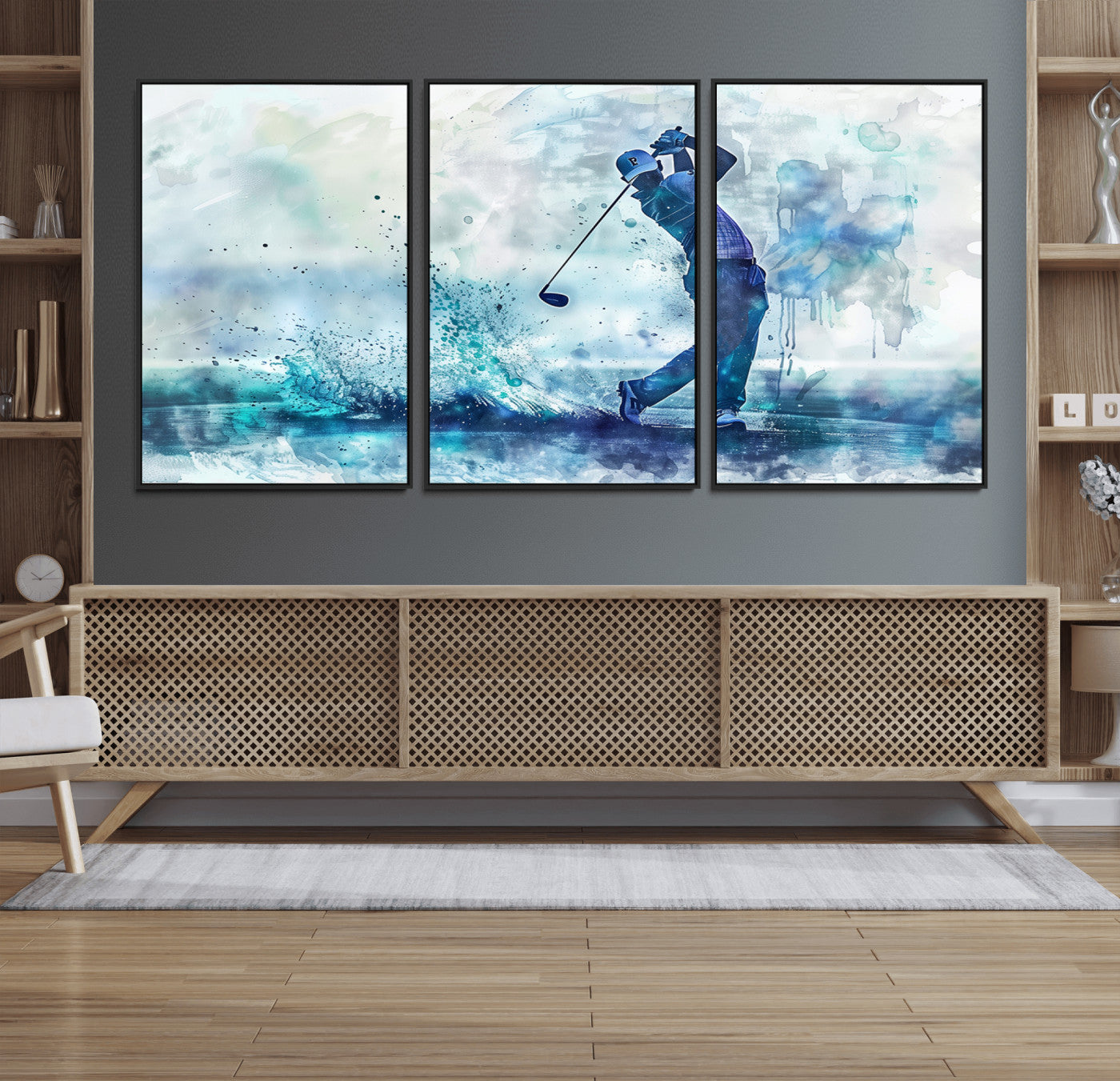 45328-MGV-FC-60X30-3P_Black-Golf Swing Wall Art Canvas Print - Sports-Inspired Watercolor Decor - Ready to Hang