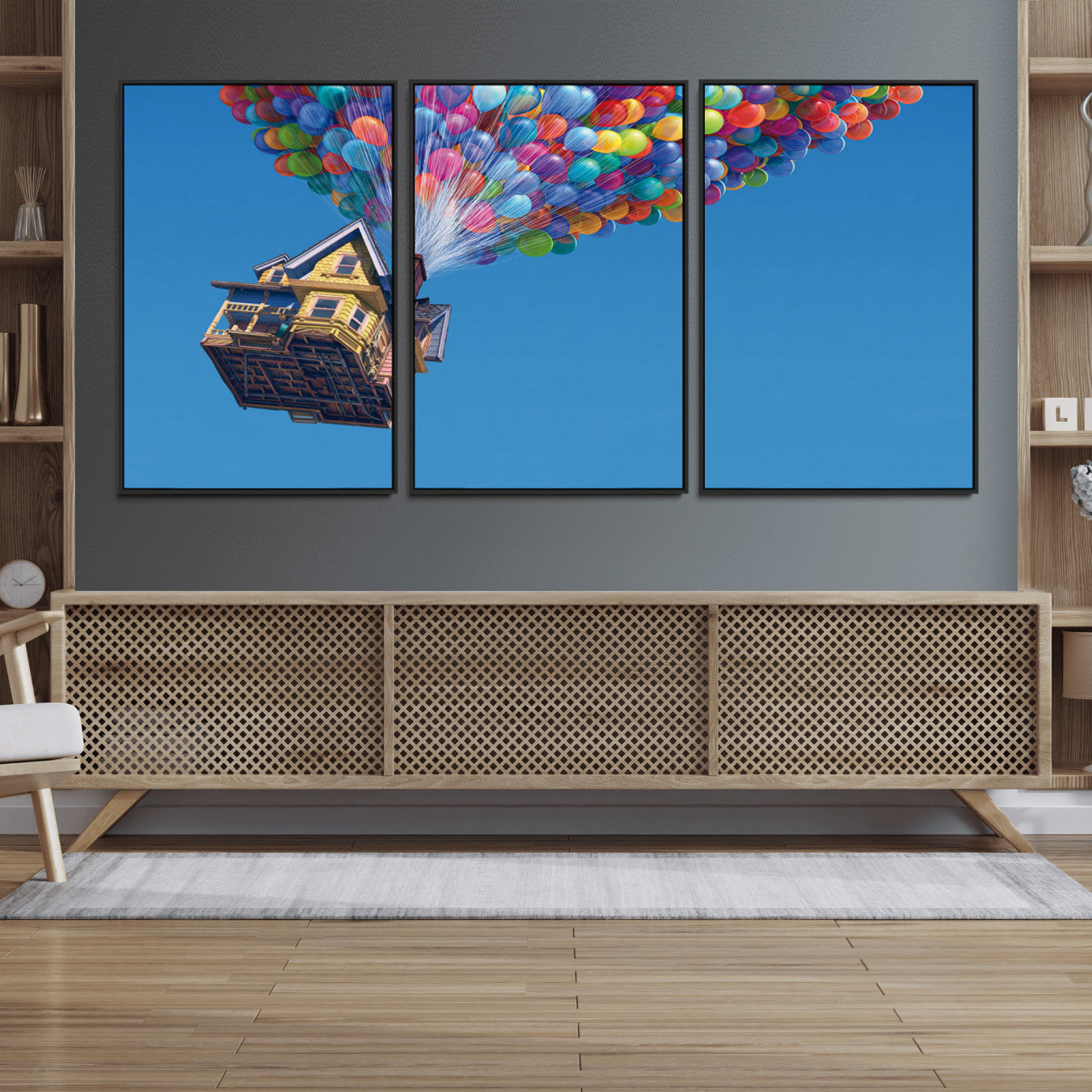 98607-MGV-FC-60X30-3P_Black-Carl Fredricksen, Up Movie Wall Art, Balloons Wall Art, Air Balloons for Kids Room Print