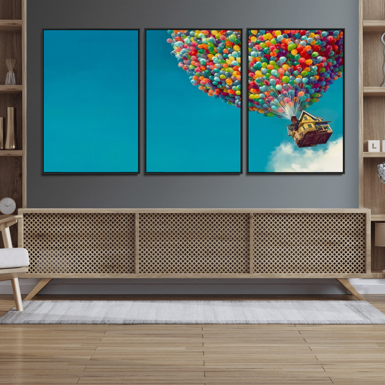 47007-MGV-FC-60X30-3P_Black-Carl Fredricksen, Up Movie Wall Art, Colorful Balloon House Art | Whimsical Wall Decor for Living