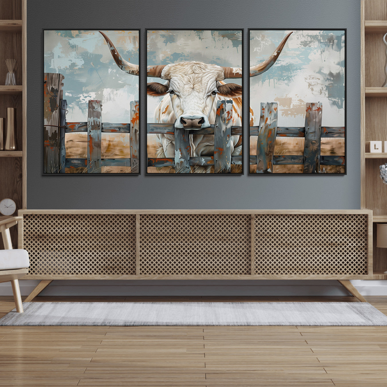 85218-MGV-FC-60X30-3P_Black-Vintage Cow Wall Art Canvas Print for Farmhouse Wall Decor Theme, Cattle Wall Art Print