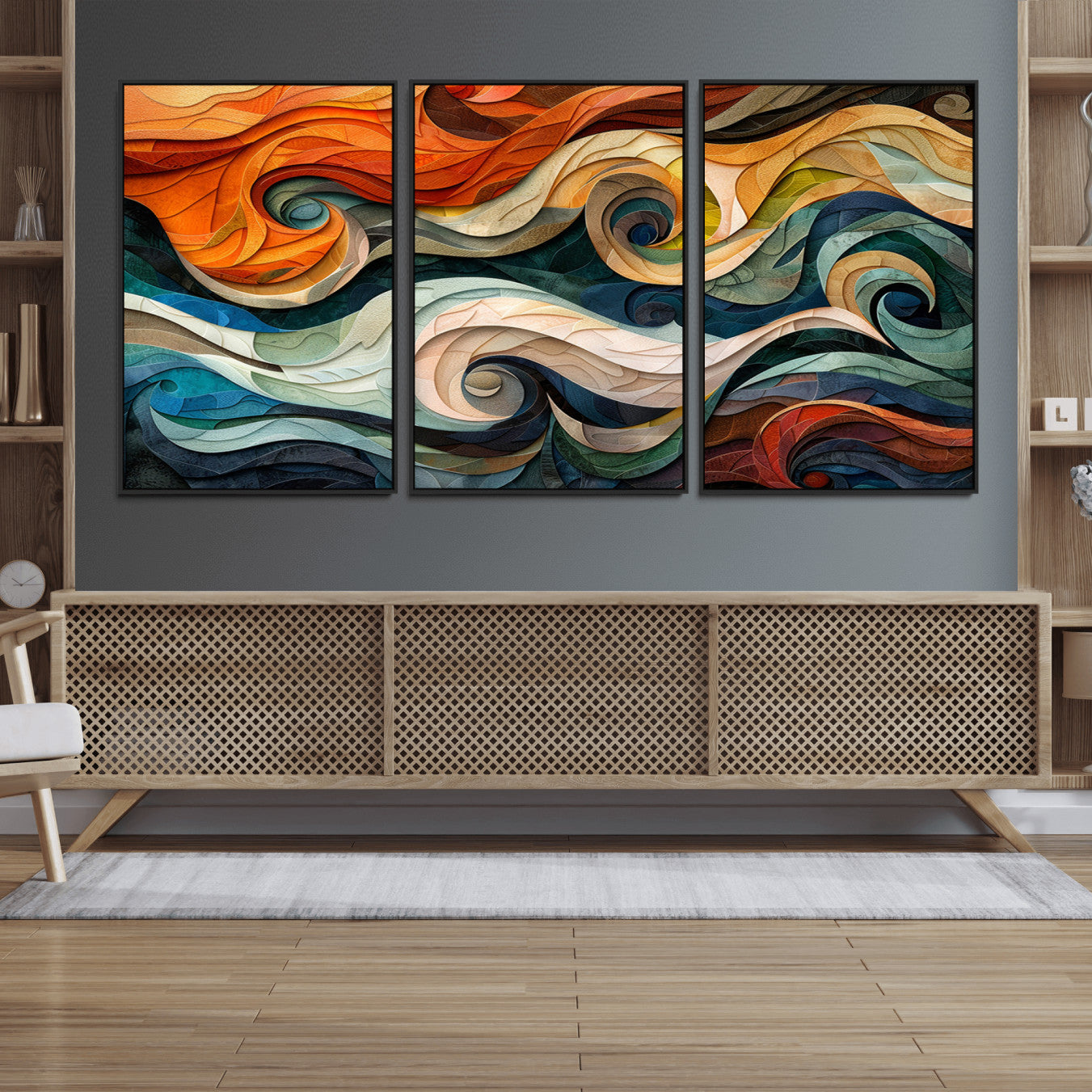 98463-MGV-FC-60X30-3P_Black-Abstract Wave Wall Art | Ready to Hang Framed Canvas Print | Vibrant Home Decor for Modern Spaces