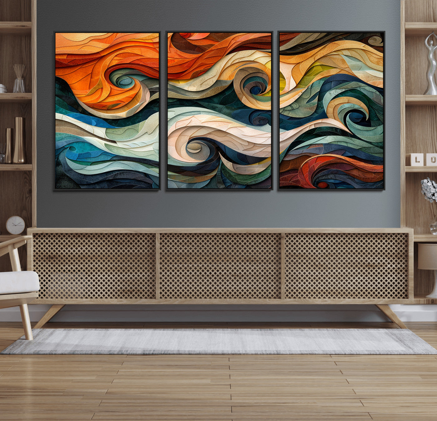 98463-MGV-FC-60X30-3P_Black-Abstract Wave Wall Art | Ready to Hang Framed Canvas Print | Vibrant Home Decor for Modern Spaces