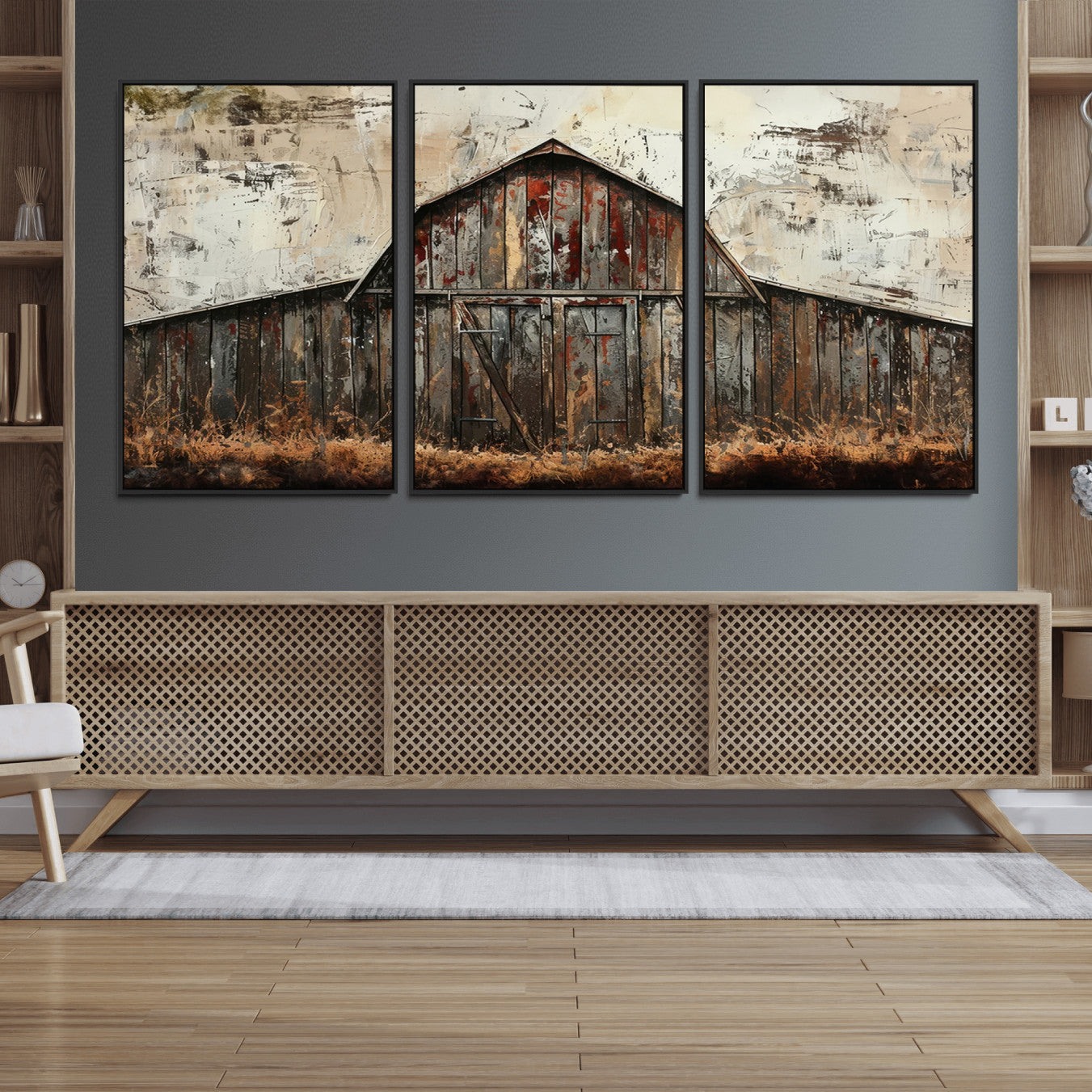 94486-MGV-FC-60X30-3P_Black-Rustic Barn Wall Art | Farmhouse Wall Decor Canvas Print | Ready to Hang Barn Decor for Cabin or