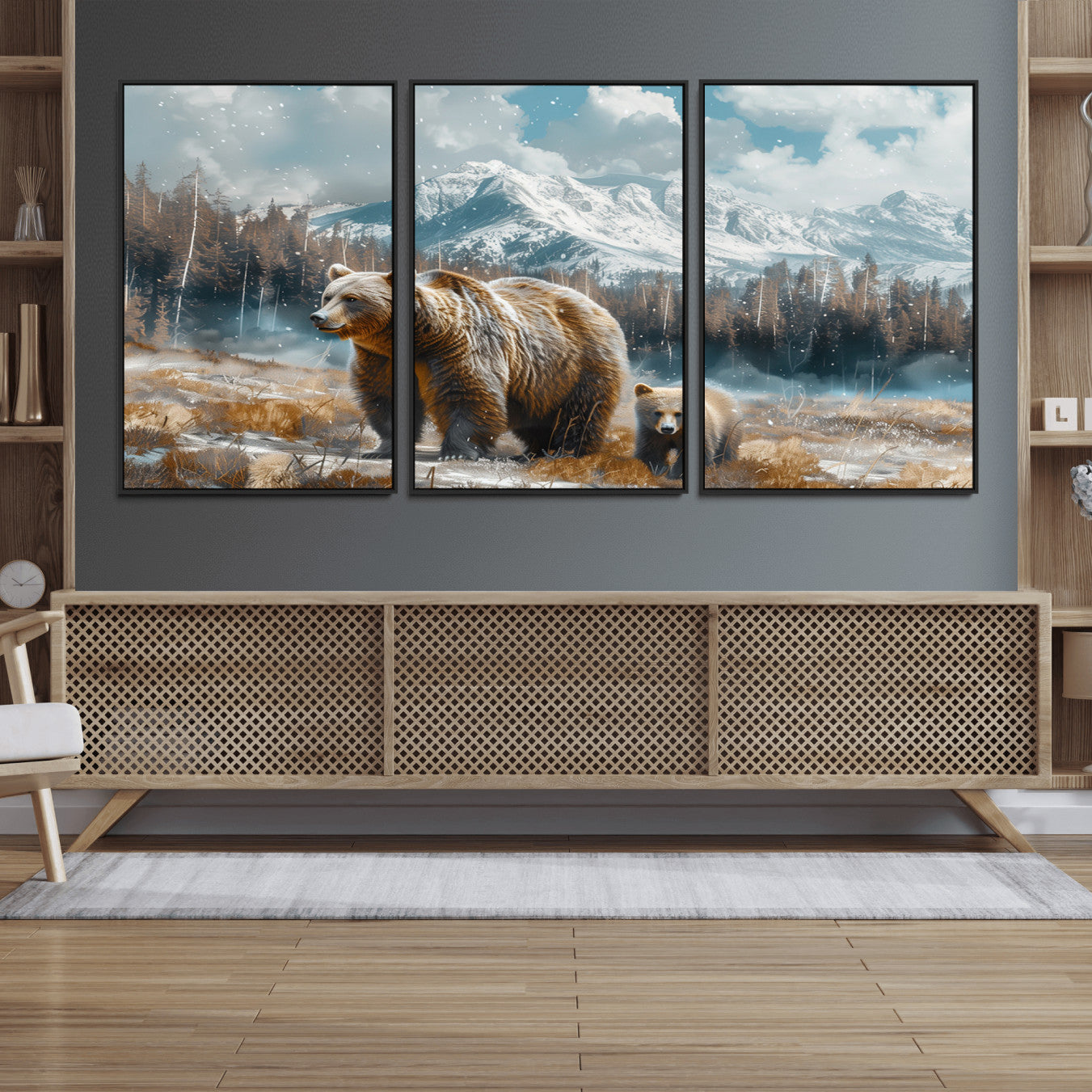 65933-MGV-FC-60X30-3P_Black-Bear and Baby Bear Wall Art Canvas Print