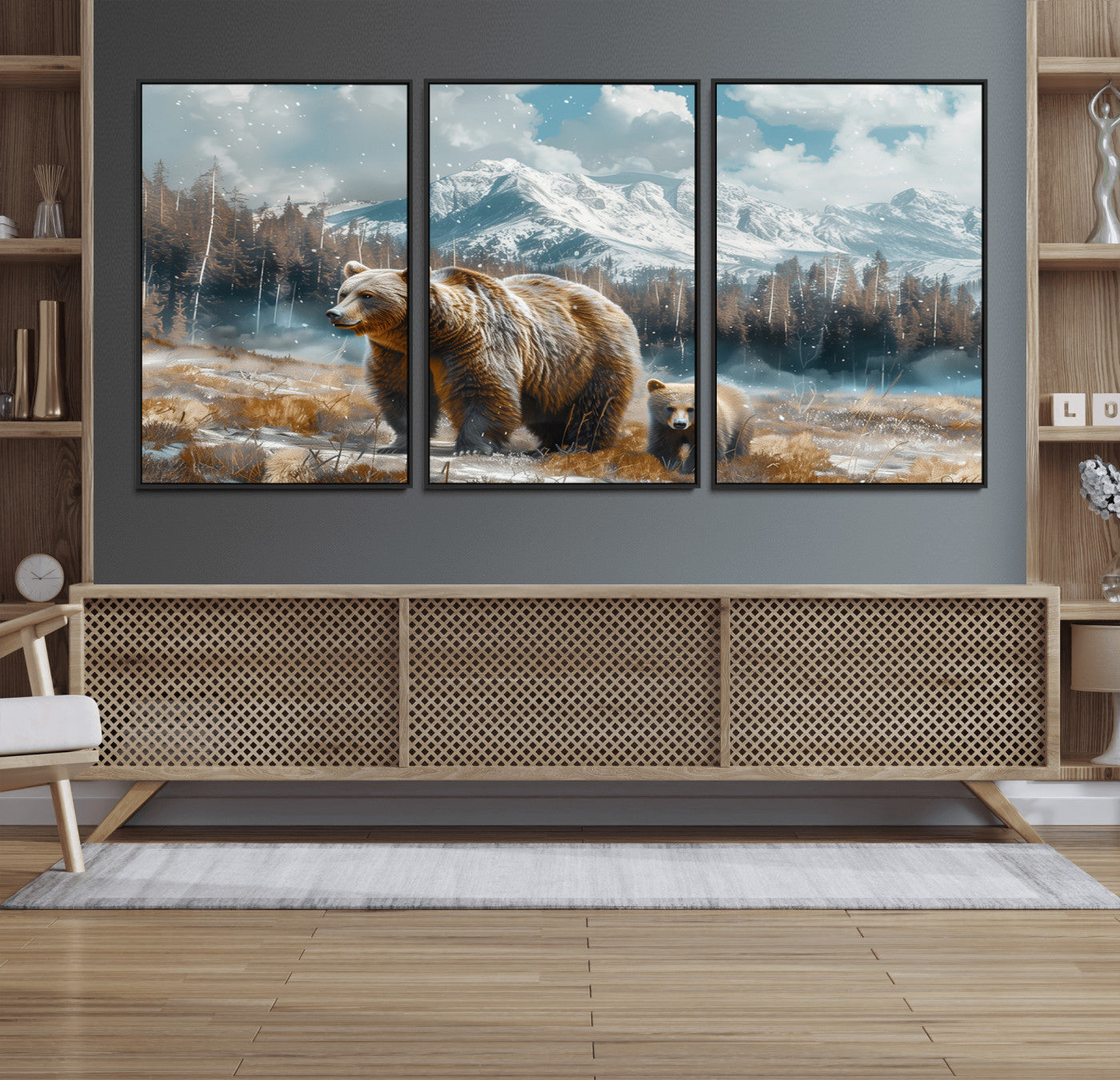 65933-MGV-FC-60X30-3P_Black-Bear and Baby Bear Wall Art Canvas Print