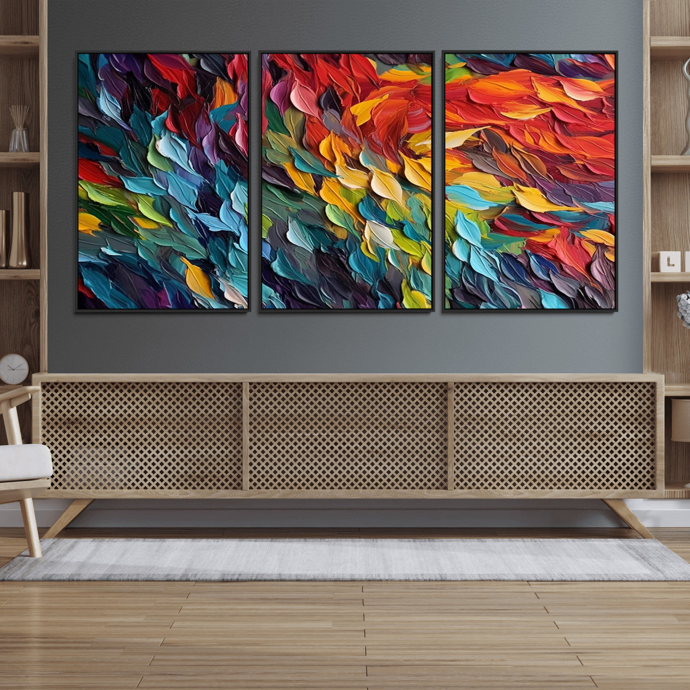 41557-MGV-FC-60X30-3P_Black-Vibrant Abstract Leaf Wall Art Canvas Print | Bold Colorful Canvas for Living Room or Office | Ready