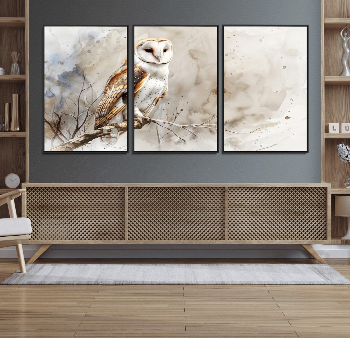 60812-MGV-FC-60X30-3P_Black-Barn Owl Wall Art | Watercolor Canvas Print | Perfect for Farmhouse Wall Decor | Ready to Hang