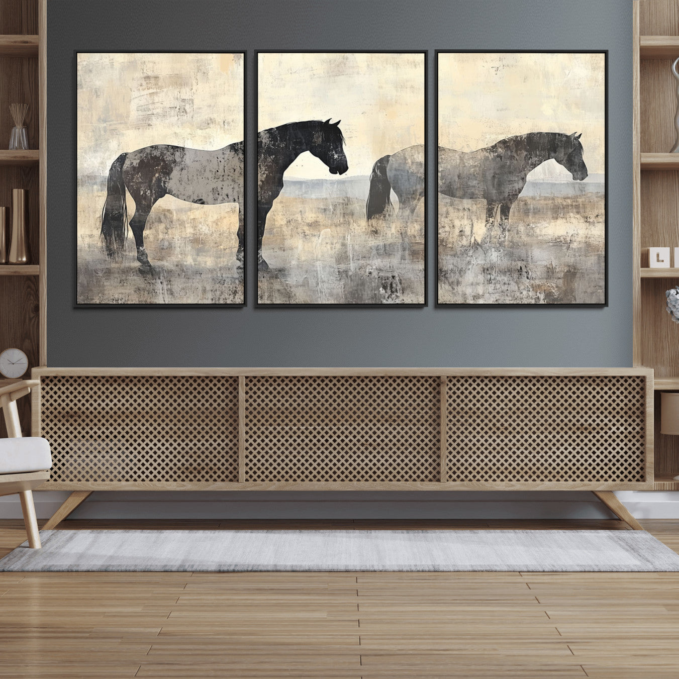 81988-MGV-FC-60X30-3P_Black-Vintage Horses Wall Art Canvas Print