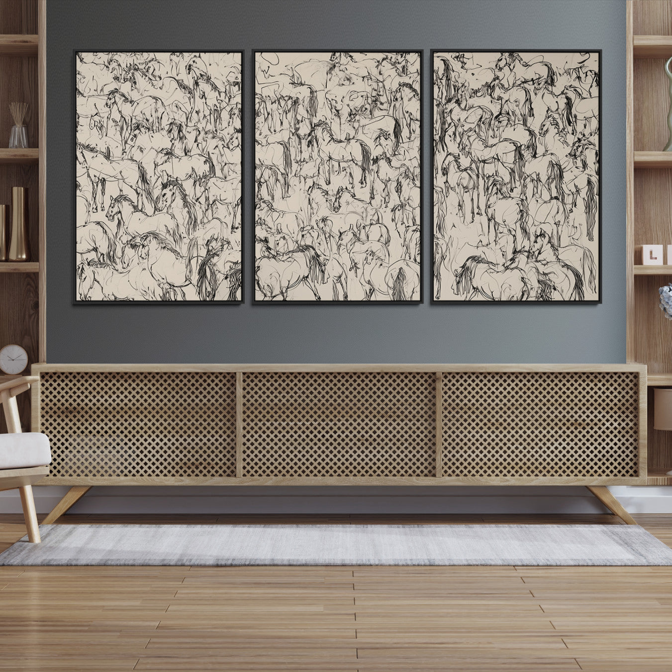 -Abstract Horse Sketch Wall Art | Ready to Hang and Framed | Farmhouse Wall Decor for Living Room or
