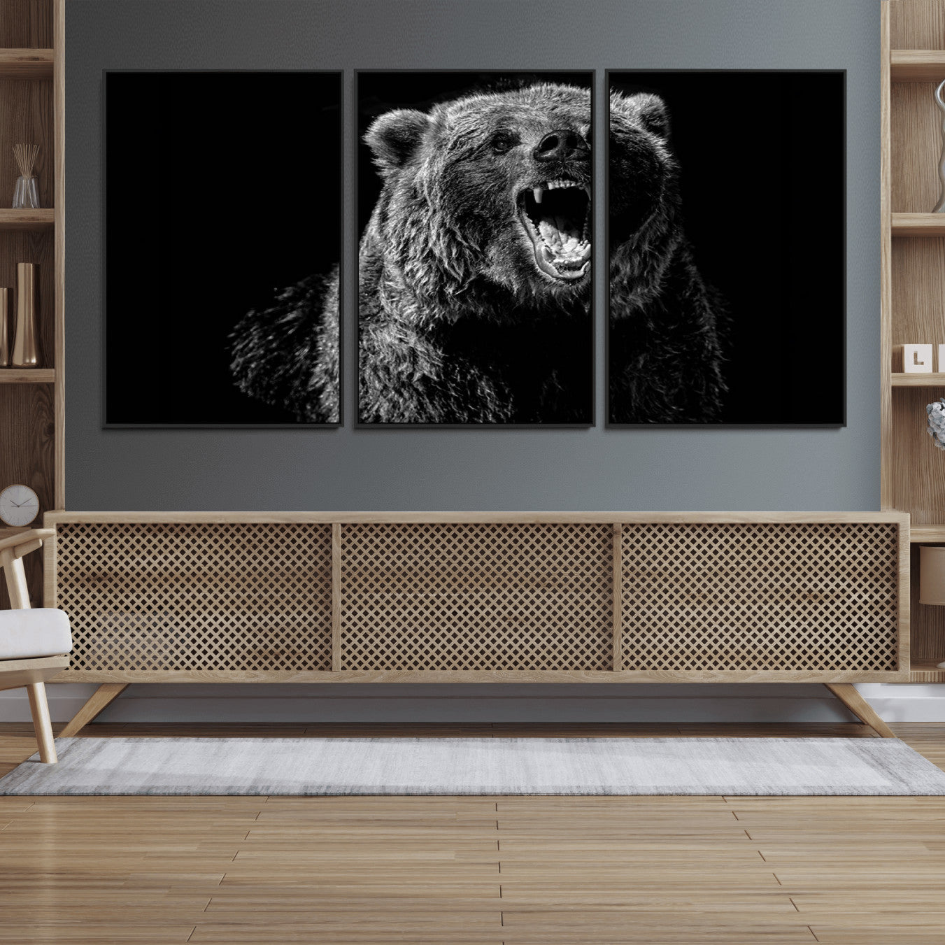 57891-MGV-FC-60X30-3P_Black-Bear Canvas Print | Wildlife Wall Art for Cabin Decor | Ready to Hang Framed