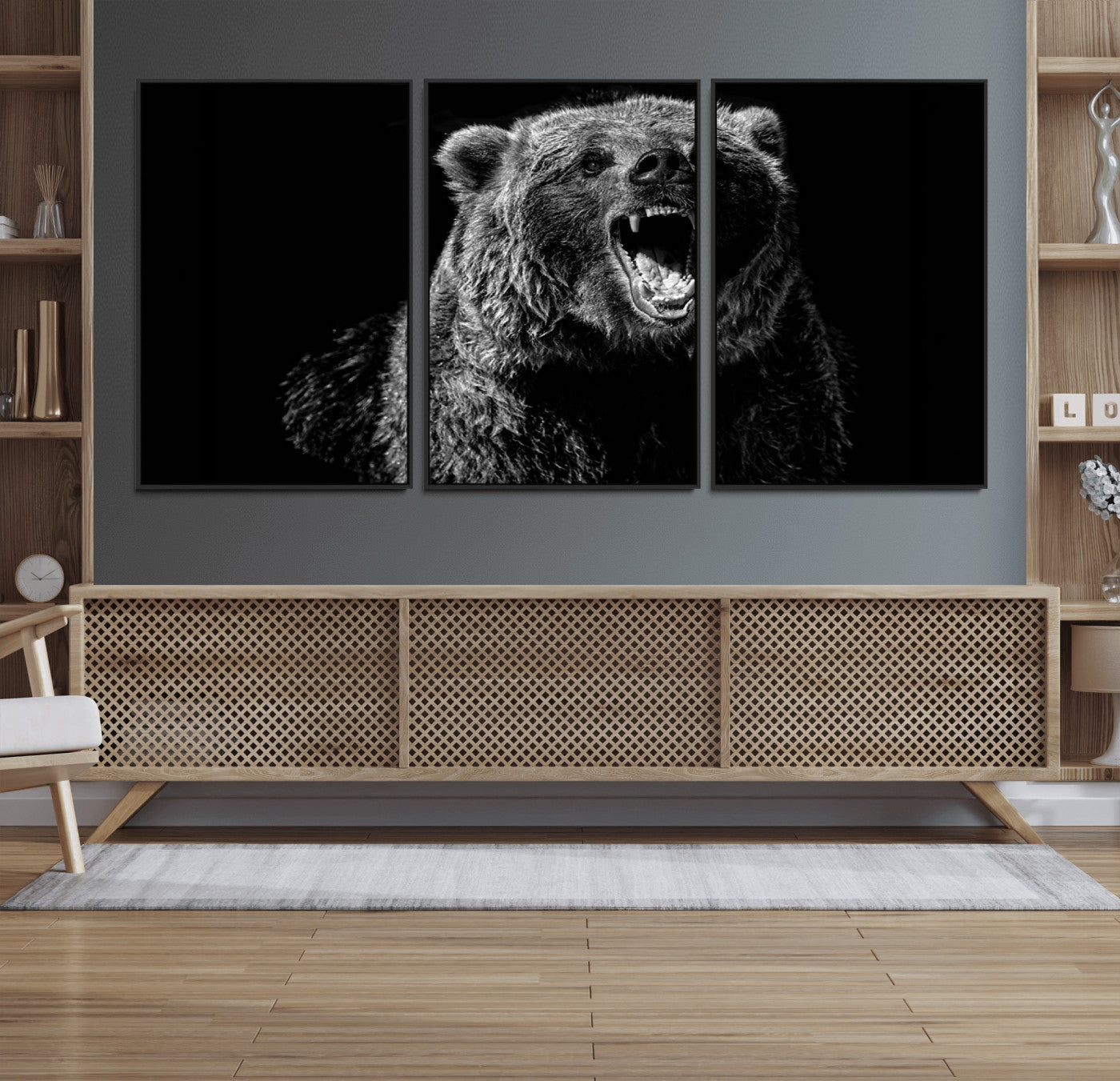 57891-MGV-FC-60X30-3P_Black-Bear Canvas Print | Wildlife Wall Art for Cabin Decor | Ready to Hang Framed