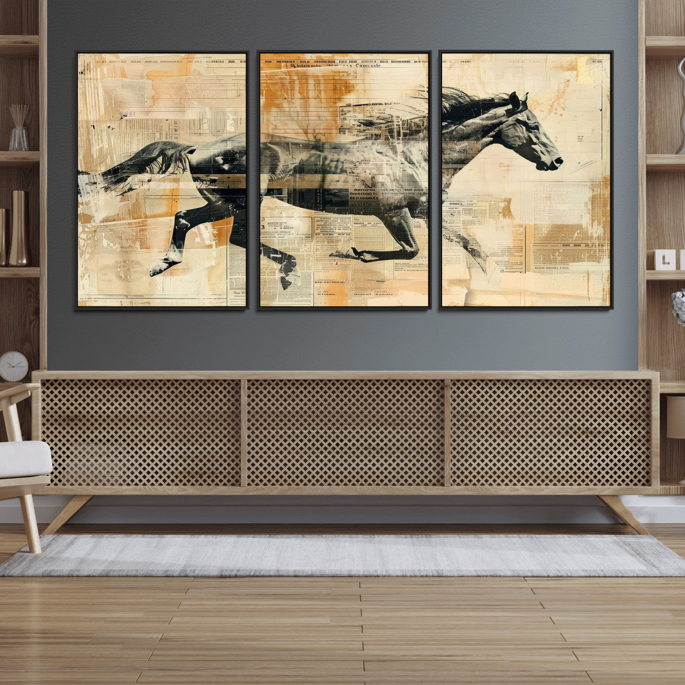 22364-MGV-FC-60X30-3P_Black-Chines Style Running Horse Western Wall Art | Farmhouse Wall Decor | Ready to Hang Framed Canvas