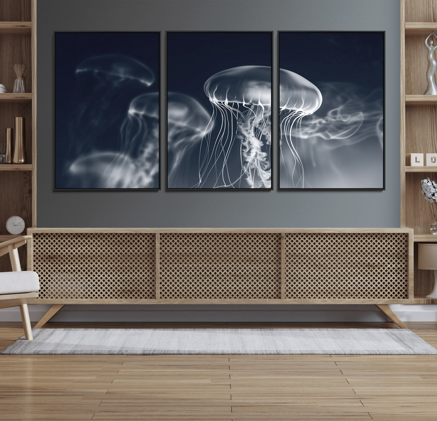 79301-MGV-FC-60X30-3P_Black-Jellyfish Wall Art Canvas Print, Modern Abstract Jellyfish Wall Decor