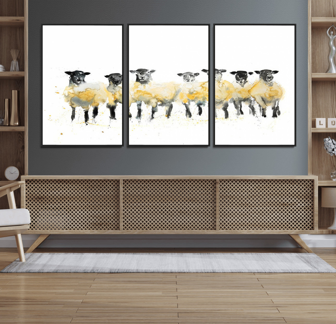 72612-MGV-FC-60X30-3P_Black-Farmhouse Wall Art Sheep Print | Ready to Hang Framed Canvas | Rustic Barn Decor