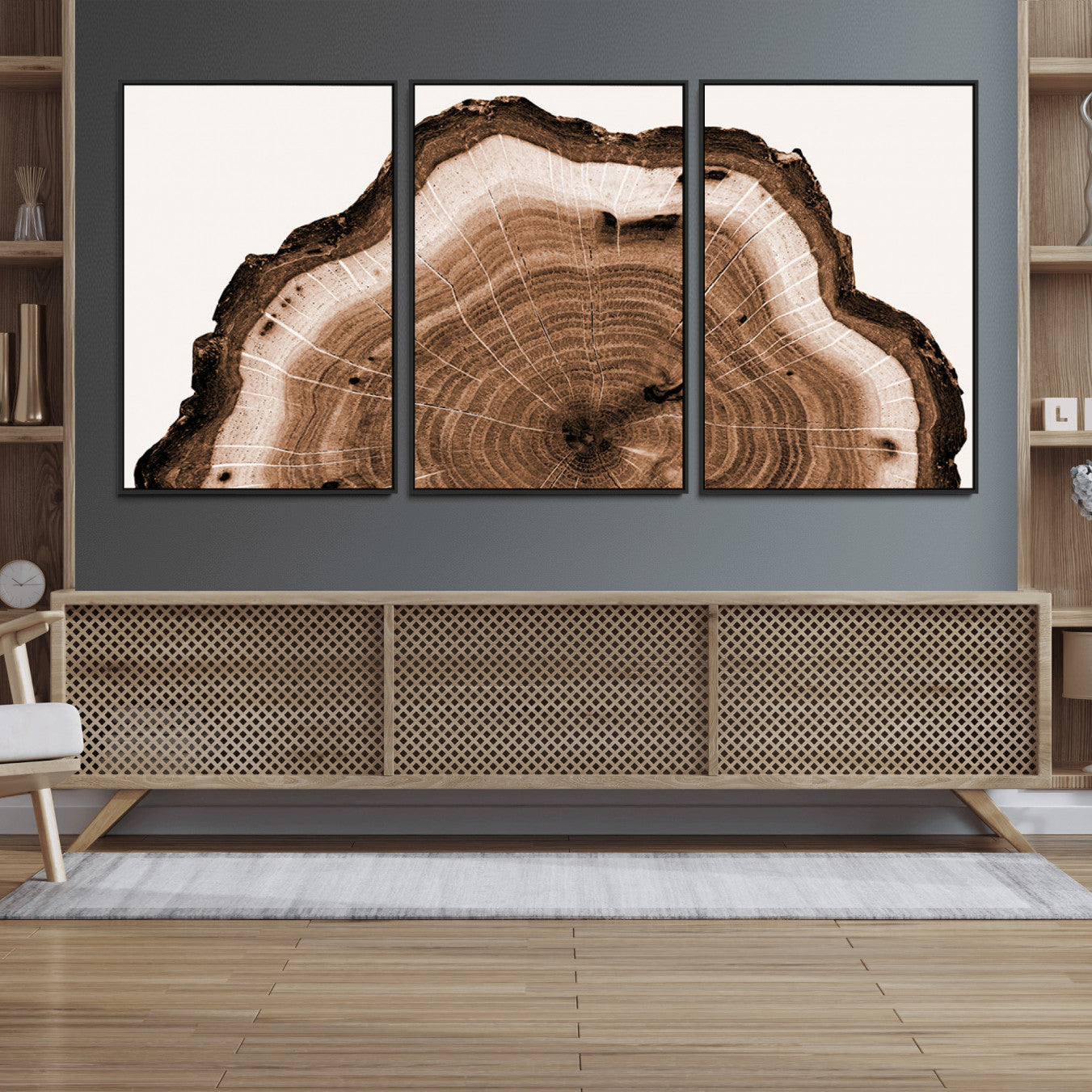 45195-MGV-FC-60X30-3P_Black-Rustic Wood Rings Wall Art | Nature-Inspired Tree Ring Canvas Print | Ready to Hang and Framed for