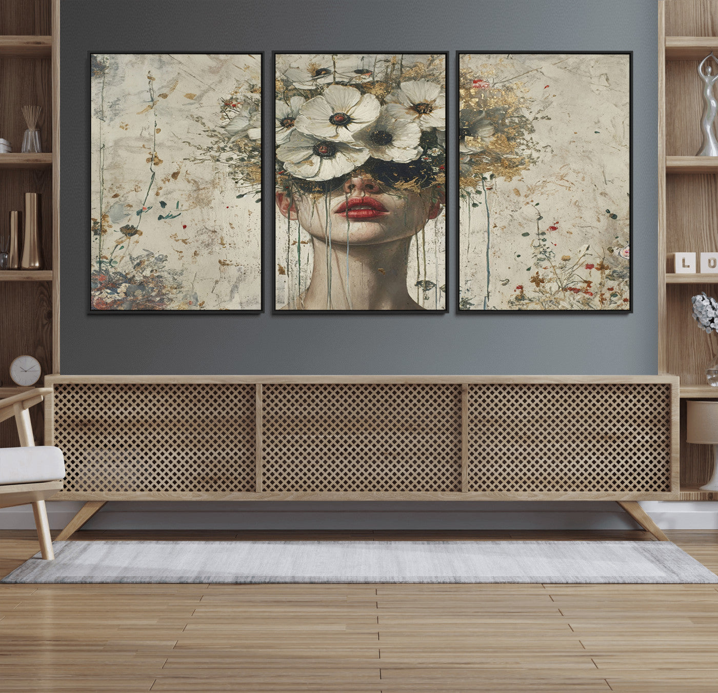 72759-MGV-FC-60X30-3P_Black-Abstract Floral Women Patel Wall Art Canvas Print