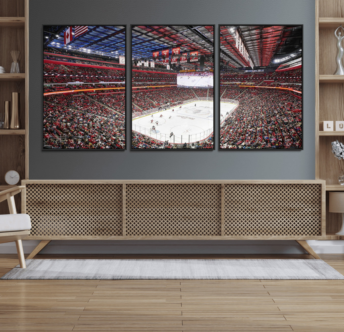 62263-MGV-FC-60X30-3P_Black-Barton Malow Little Caesars Arena Detroit Wall Art Canvas Print - Detroit Hockey and Basketball