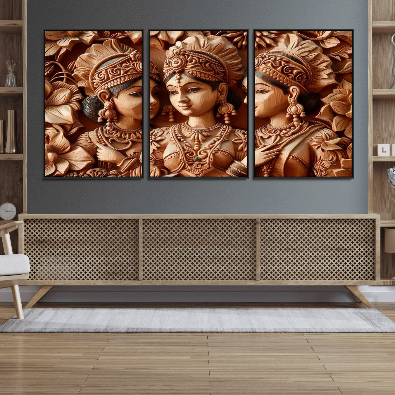 89522-MGV-FC-60X30-3P_Black-Indian Woman Statue Wall Art Canvas Print