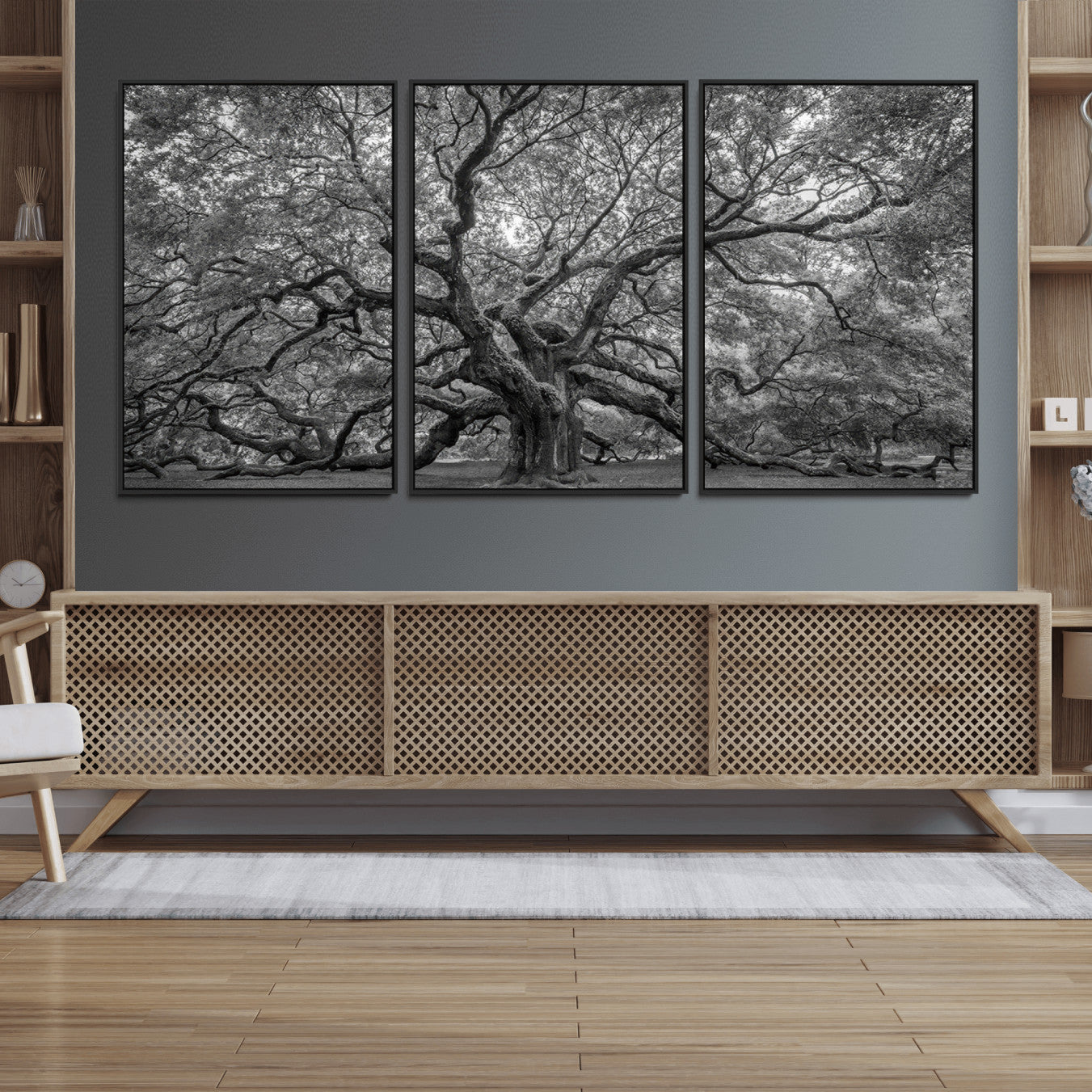 97240-MGV-FC-60X30-3P_Black-Majestic Angel Oak Tree Black and White Canvas Print – Multi Panel Wall Art, Giclée Print, Ready to