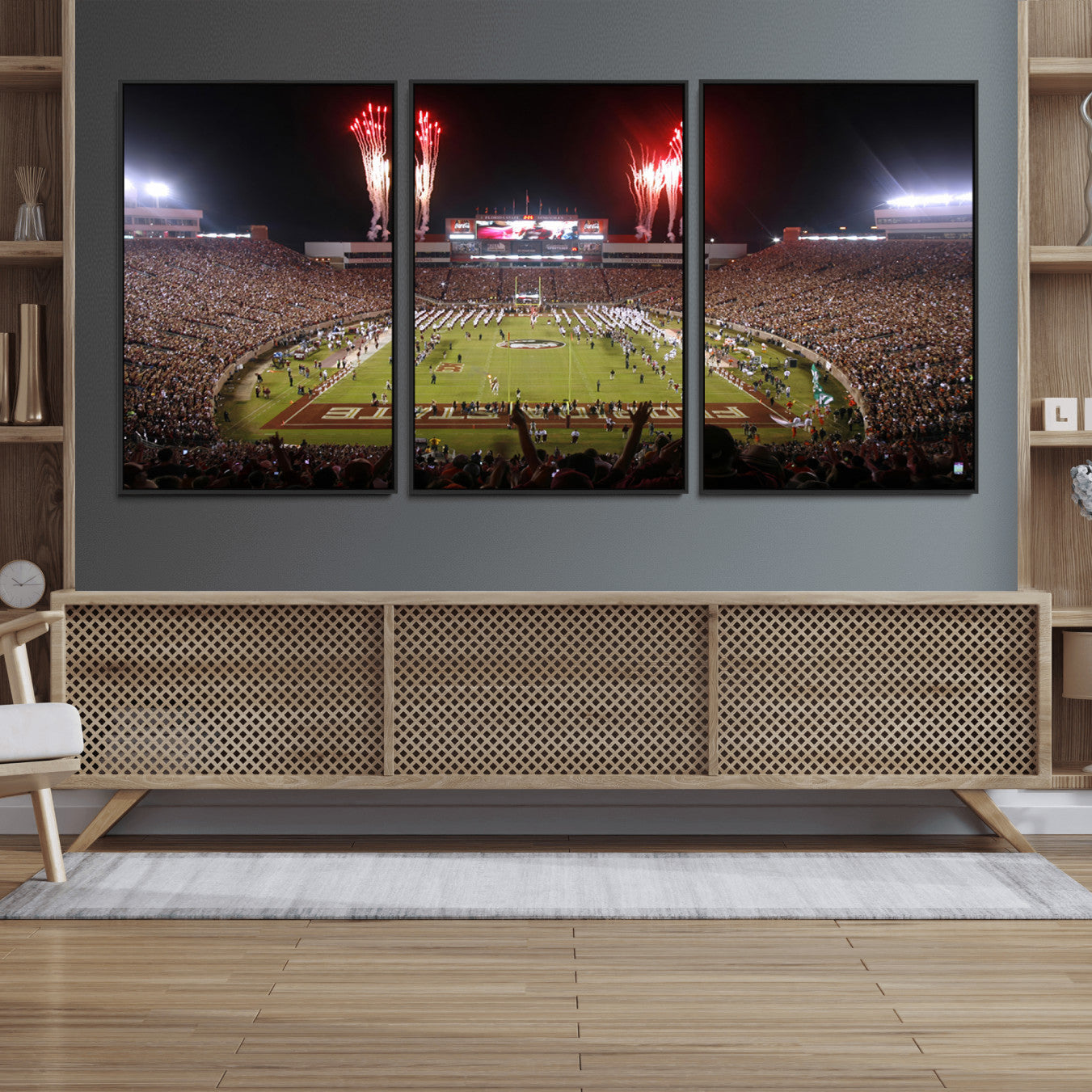 86288-MGV-FC-60X30-3P_Black-Framed Florida State Seminoles Football Team Print - Tallahassee Doak Campbell Stadium Wall Art