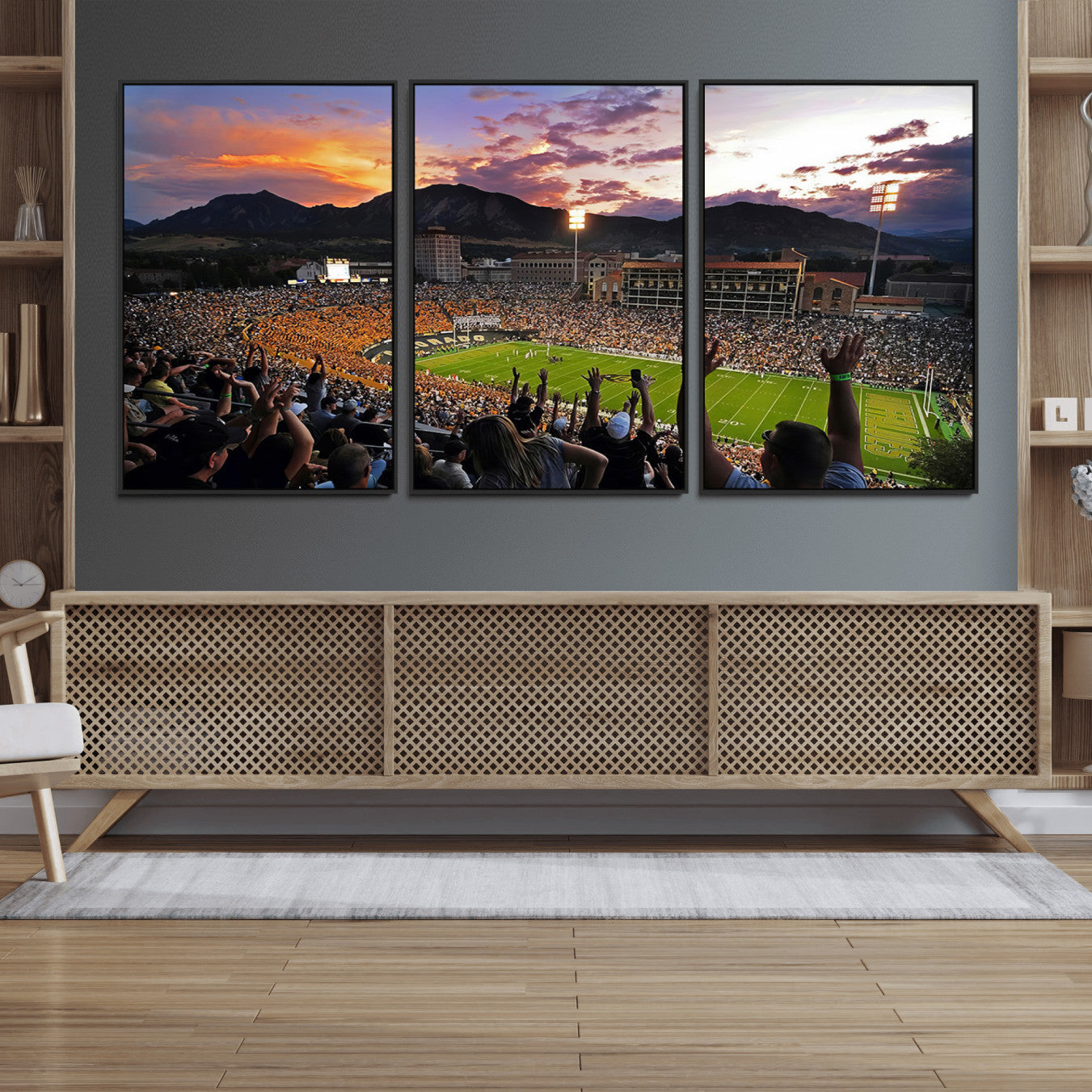 80381-MGV-FC-60X30-3P_Black-Framed Colorado Buffaloes Football Team Print - Boulder Folsom Field Stadium Wall Art Canvas Print
