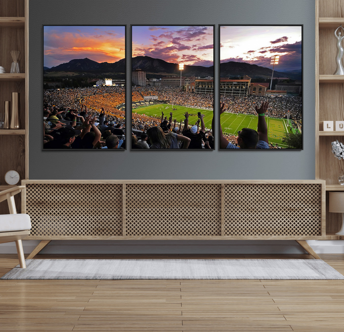 80381-MGV-FC-60X30-3P_Black-Framed Colorado Buffaloes Football Team Print - Boulder Folsom Field Stadium Wall Art Canvas Print