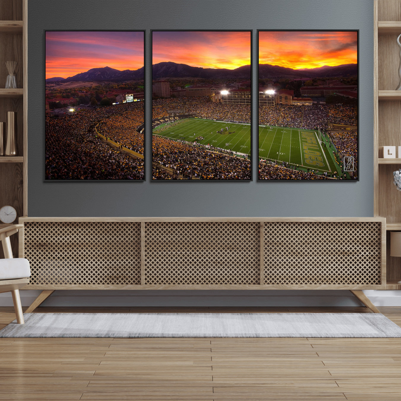 58708-MGV-FC-60X30-3P_Black-Colorado Buffaloes Football Team Print - Boulder Folsom Field Stadium Wall Art Canvas Print