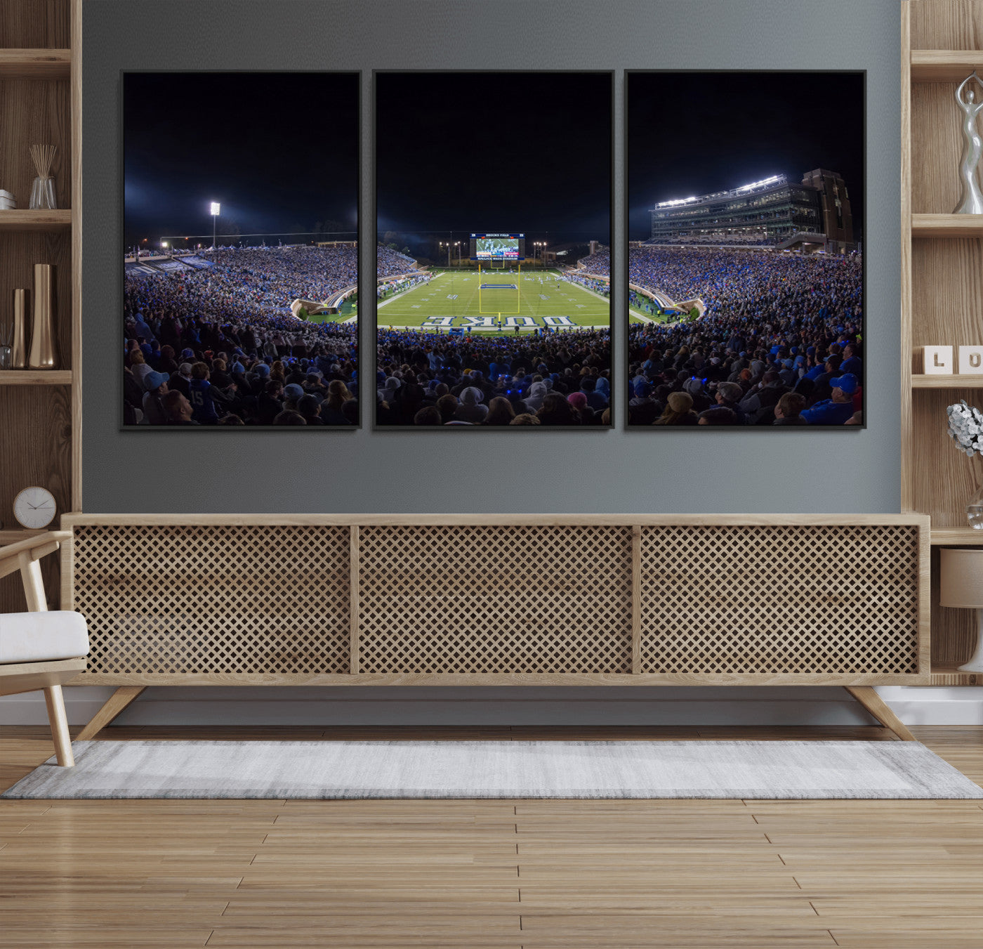 21070-MGV-FC-60X30-3P_Black-Duke University Blue Devils Football Team Print - Durham Wallace Wade Stadium Wall Art Canvas Print