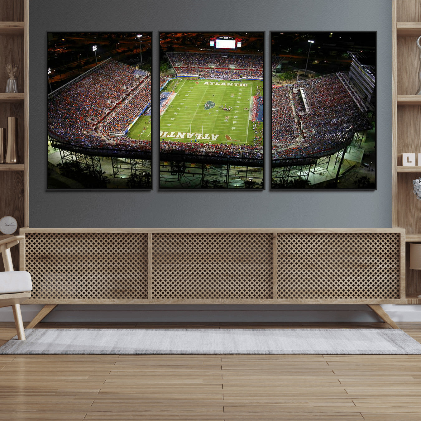 72354-MGV-FC-60X30-3P_Black-Florida Atlantic University Owls Football Team Print - Boca Raton FAU Stadium Wall Art Canvas Print
