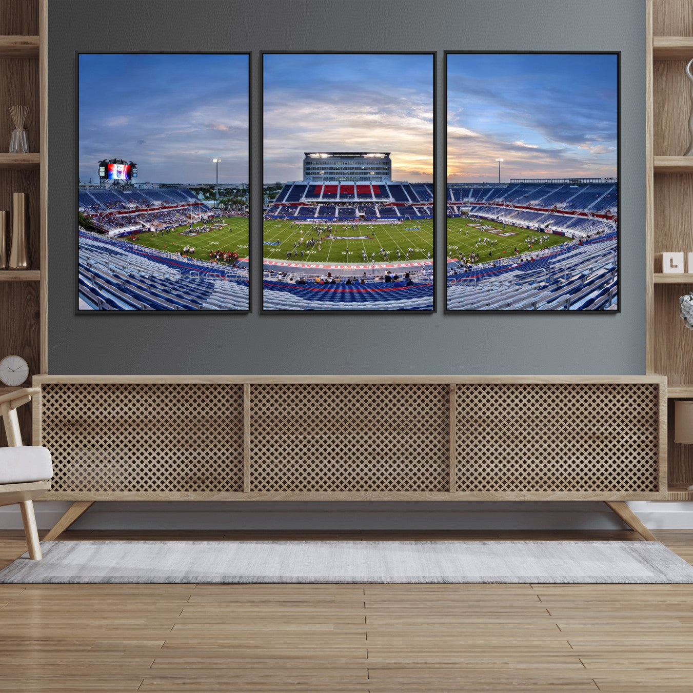 69559-MGV-FC-60X30-3P_Black-Florida Atlantic University Owls Football Team Print - Boca Raton FAU Stadium Wall Art Canvas Print