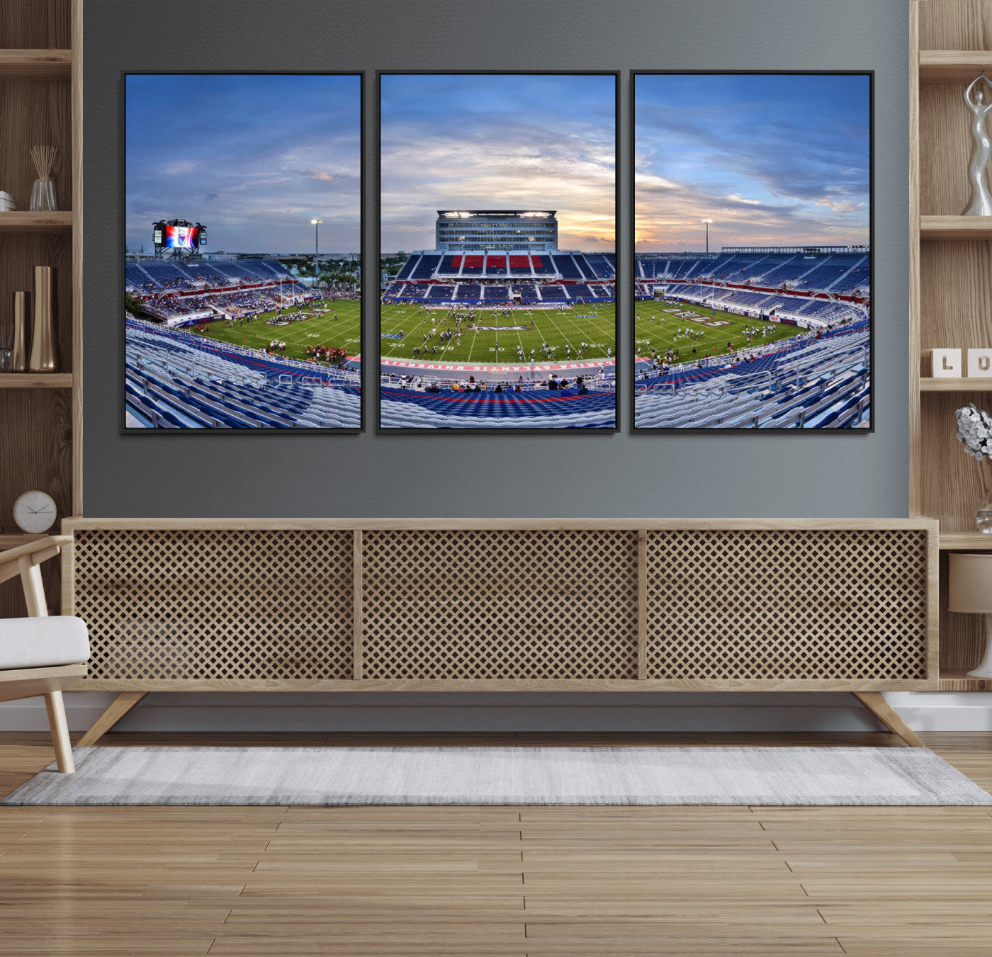 69559-MGV-FC-60X30-3P_Black-Florida Atlantic University Owls Football Team Print - Boca Raton FAU Stadium Wall Art Canvas Print