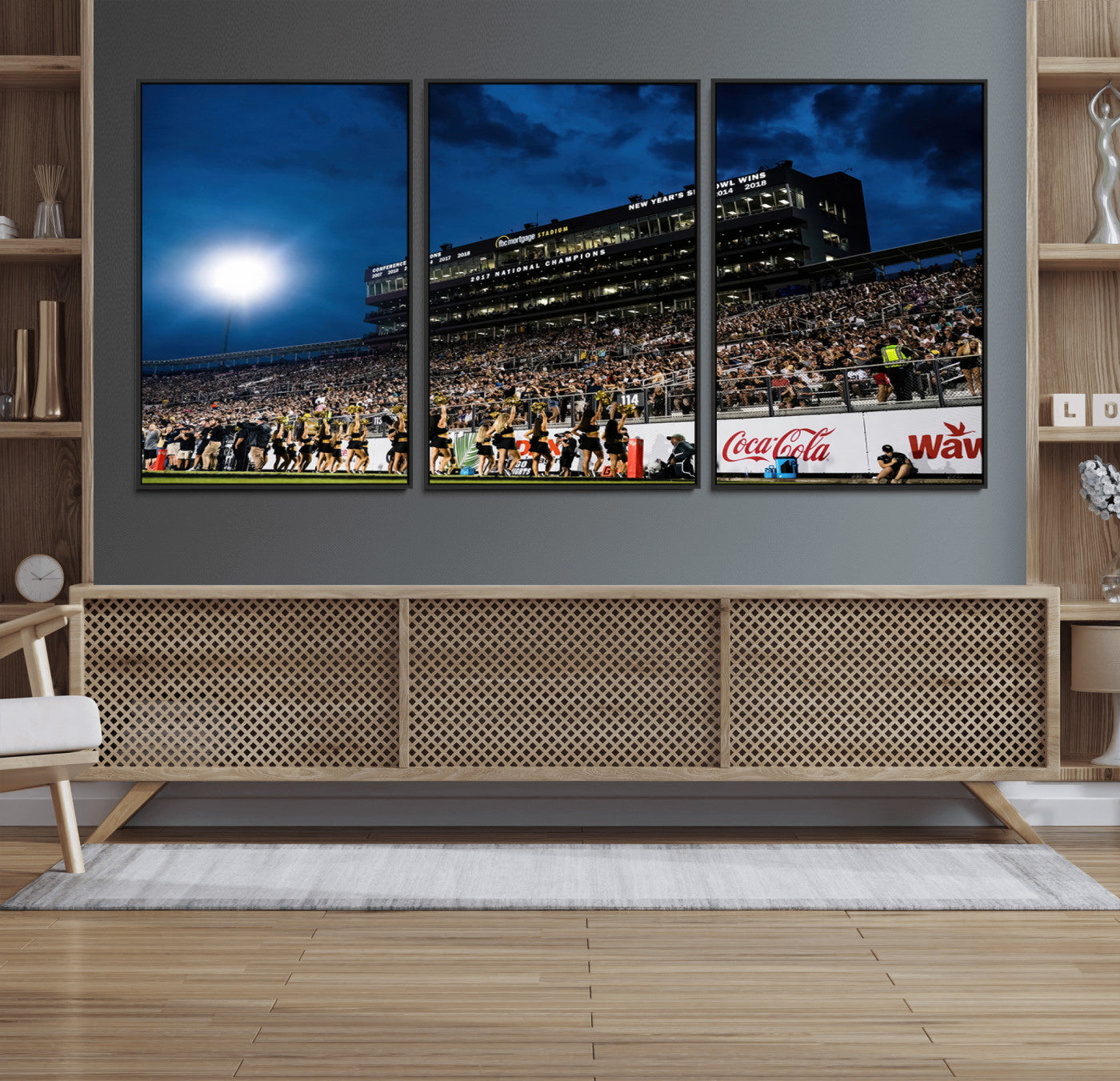 40217-MGV-FC-60X30-3P_Black-UCF Knights Football Team Print - Orlando FBC Mortgage Stadium Wall Art Canvas Print
