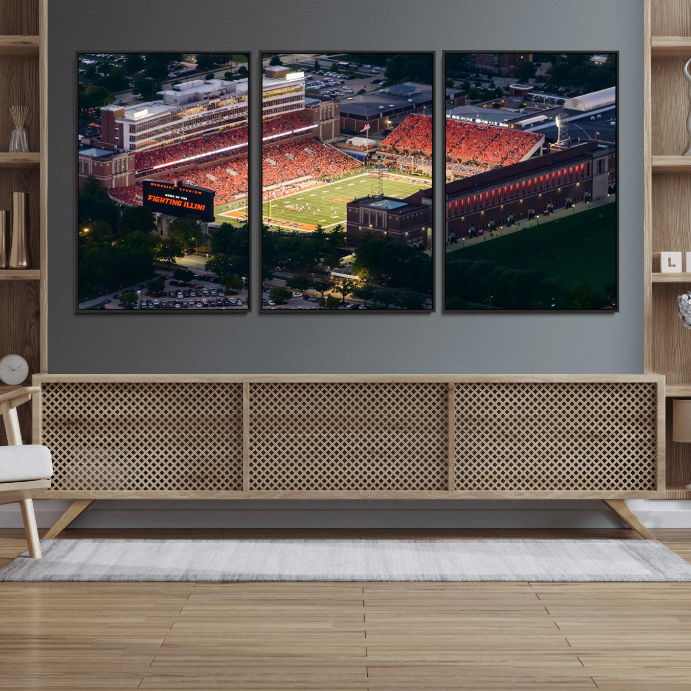 78052-MGV-FC-60X30-3P_Black-University of Illinois Fighting Illini Football Team Print - Champaign Illinois Memorial Stadium