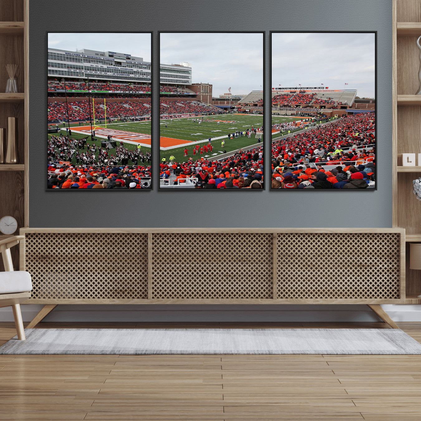 86851-MGV-FC-60X30-3P_Black-University of Illinois Fighting Illini Football Team Print - Champaign Illinois Memorial Stadium