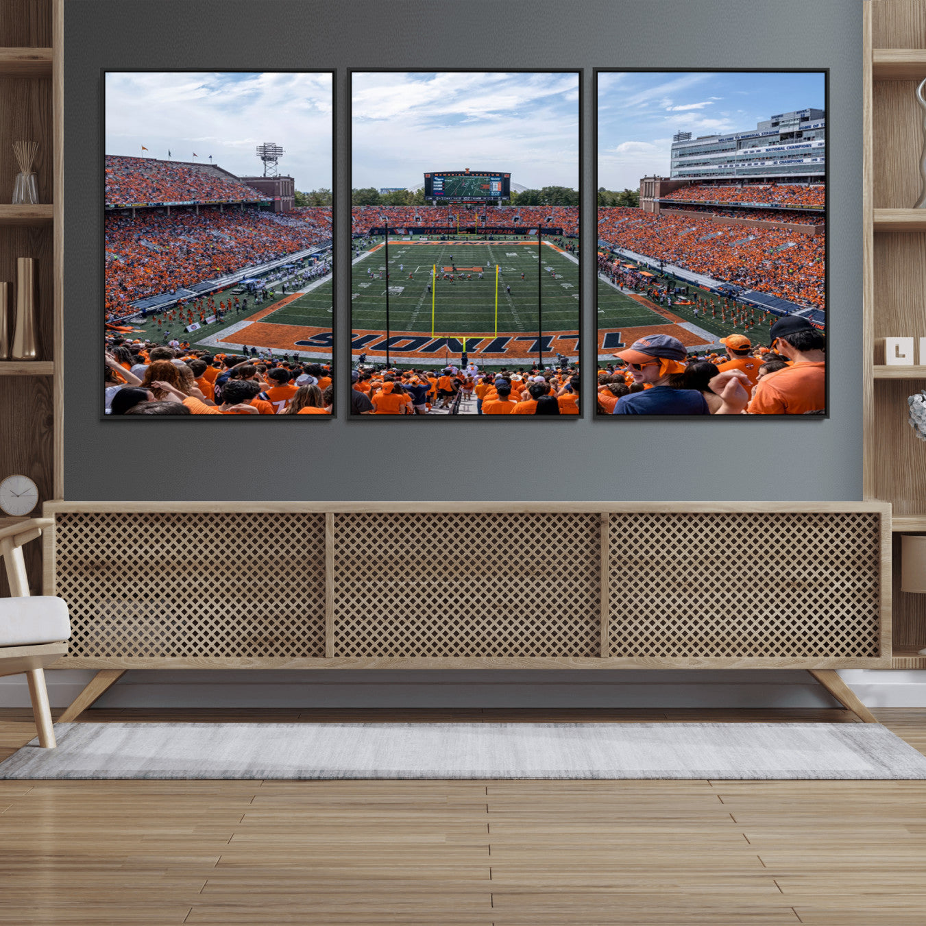 68701-MGV-FC-60X30-3P_Black-University of Illinois Fighting Illini Football Team Print Canvas - Champaign Illinois Memorial