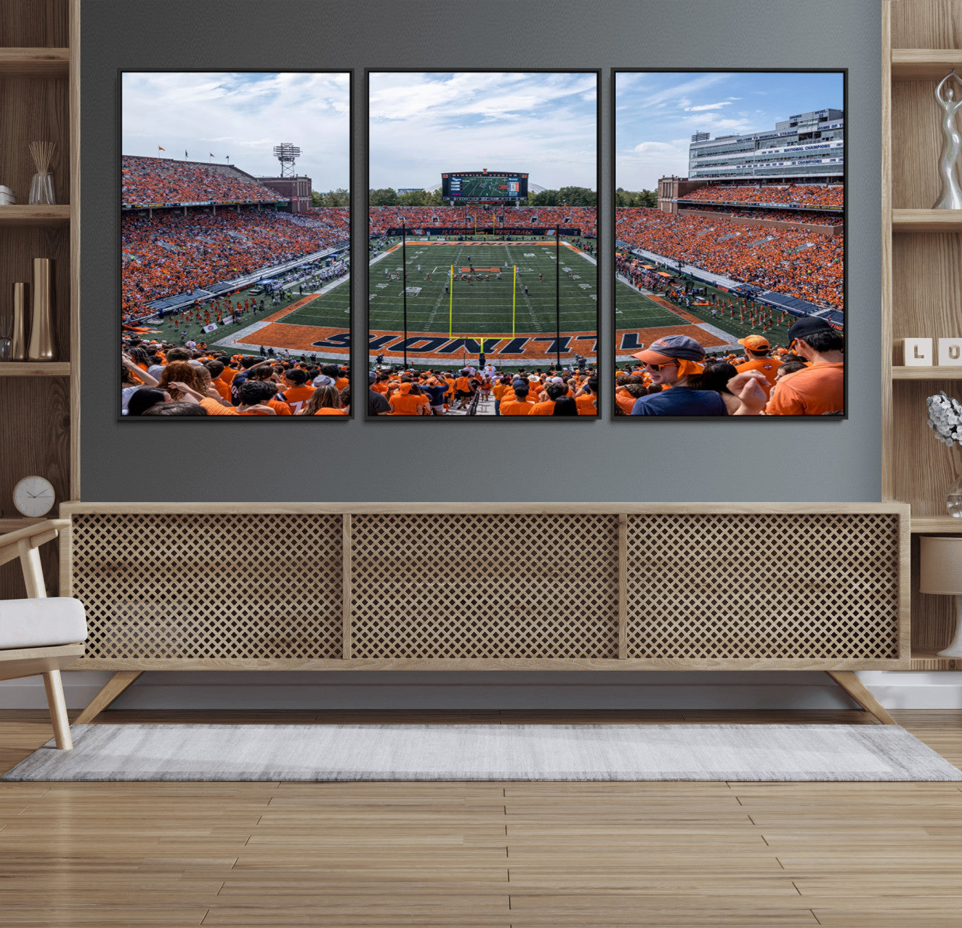68701-MGV-FC-60X30-3P_Black-University of Illinois Fighting Illini Football Team Print Canvas - Champaign Illinois Memorial