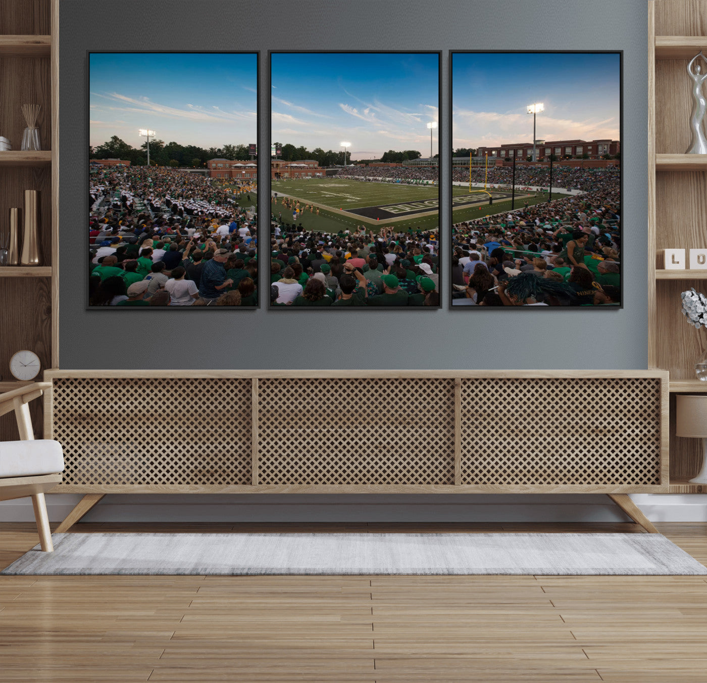 12290-MGV-FC-60X30-3P_Black-University of Charlotte 49ers Football Team Print - Charlotte Jerry Richardson Stadium Wall Art