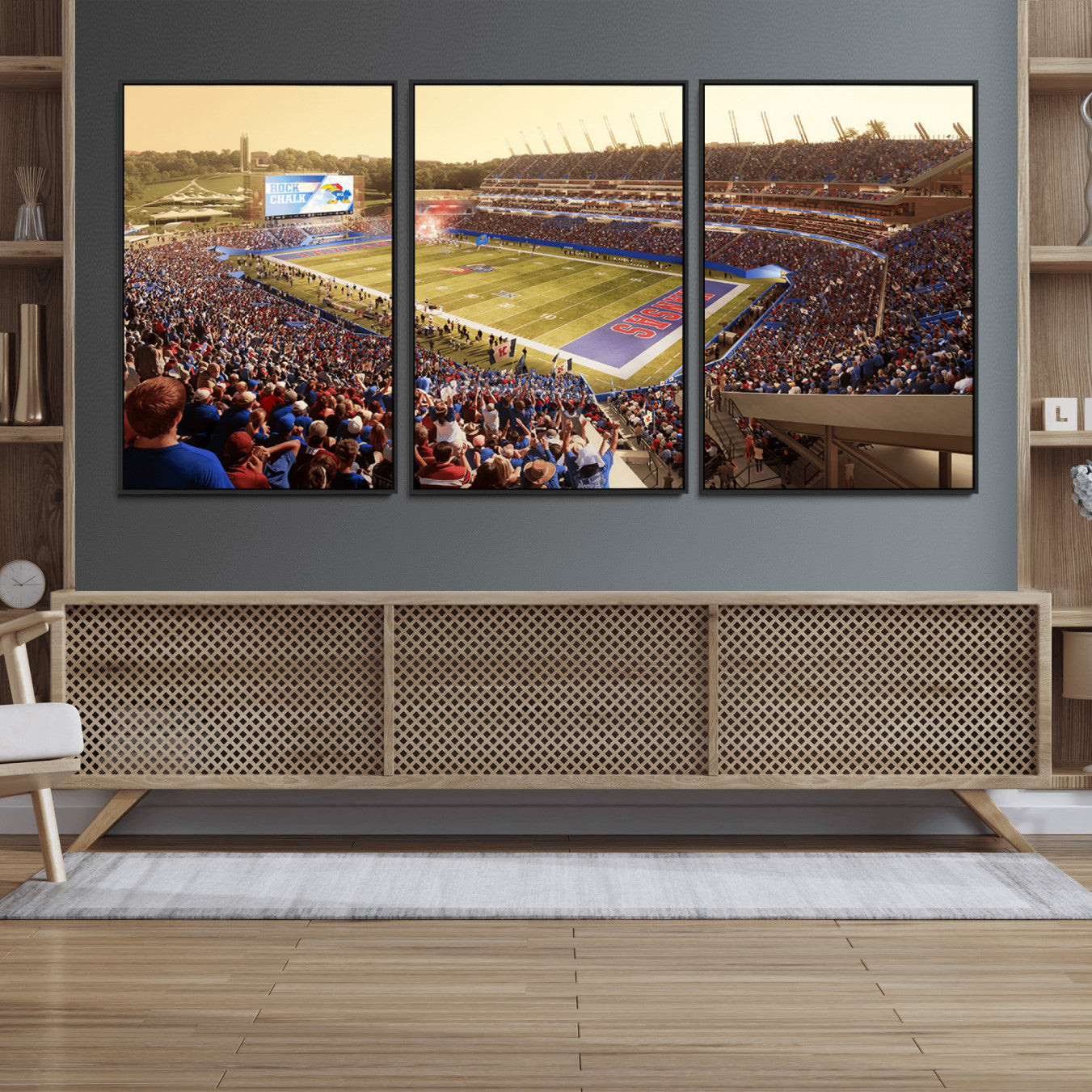 -University of Kansas Jayhawks Football Team Print - Lawrence Kansas Memorial Stadium Wall Art Canvas