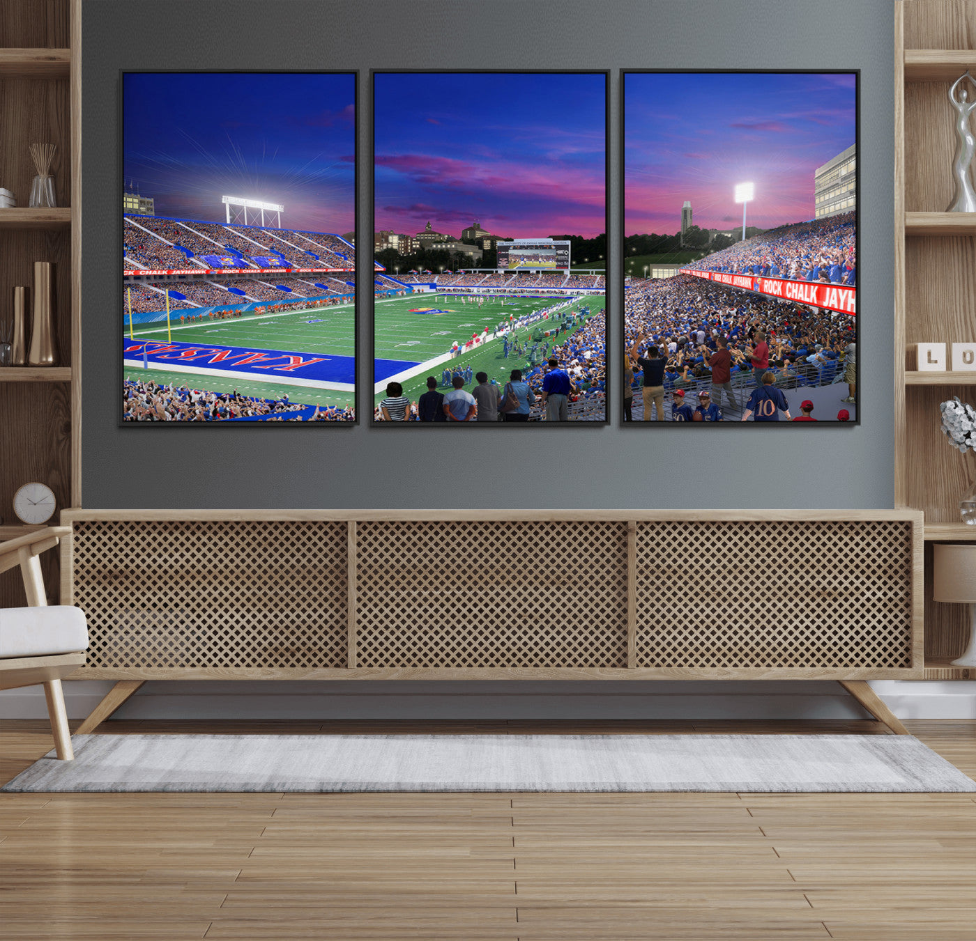 15407-MGV-FC-60X30-3P_Black-University of Kansas Jayhawks Football Team Print Canvas- Lawrence Kansas Memorial Stadium Wall Art