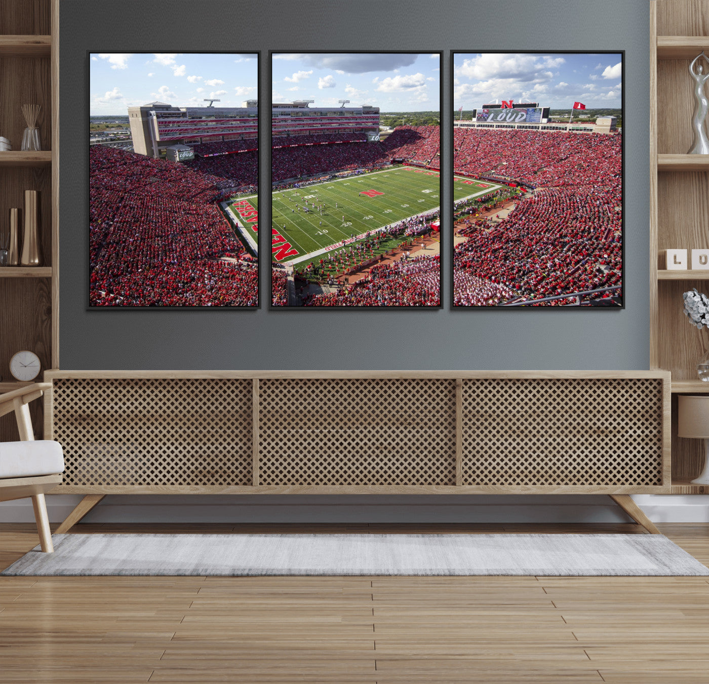 84975-MGV-FC-60X30-3P_Black-University of Nebraska Cornhuskers Football Team Print - Lincoln Memorial Stadium Wall Art Canvas