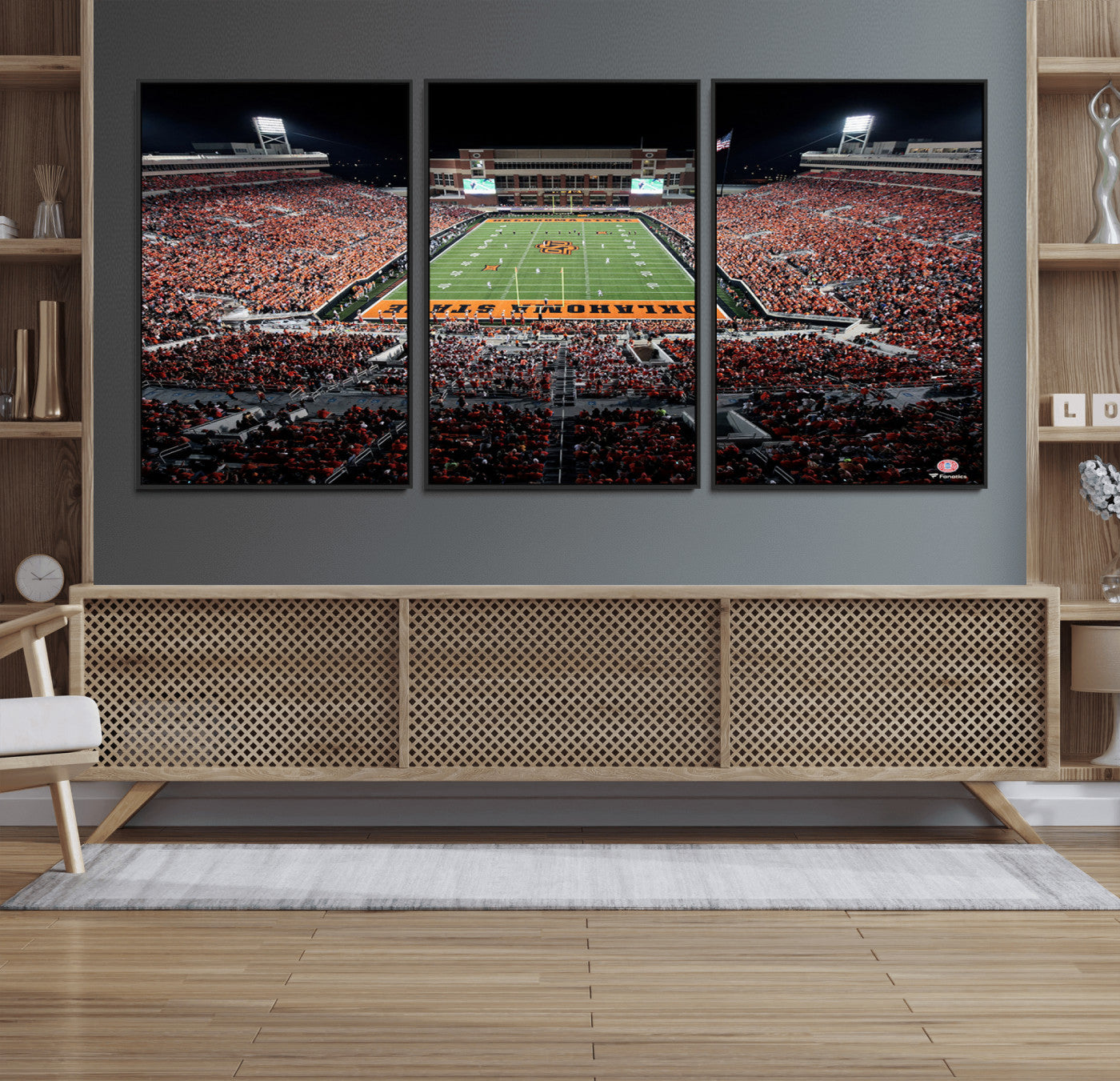 81675-MGV-FC-60X30-3P_Black-Boone Pickens Stadium Wall Art Oklahoma State Cowboys Print Framed Sports Canvas Art for Home, Office, Living Room