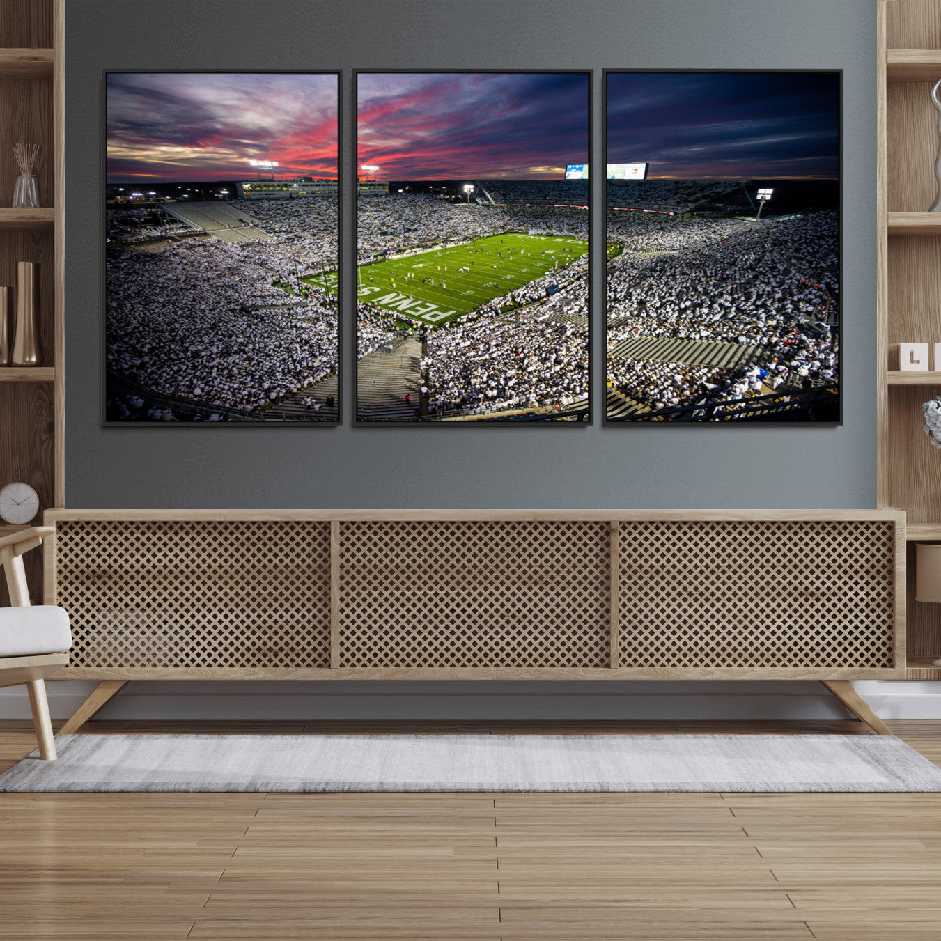 37304-MGV-FC-60X30-3P_Black-Penn State Nittany Lions Football Team Print - University Park Beaver Stadium Art Canvas Print