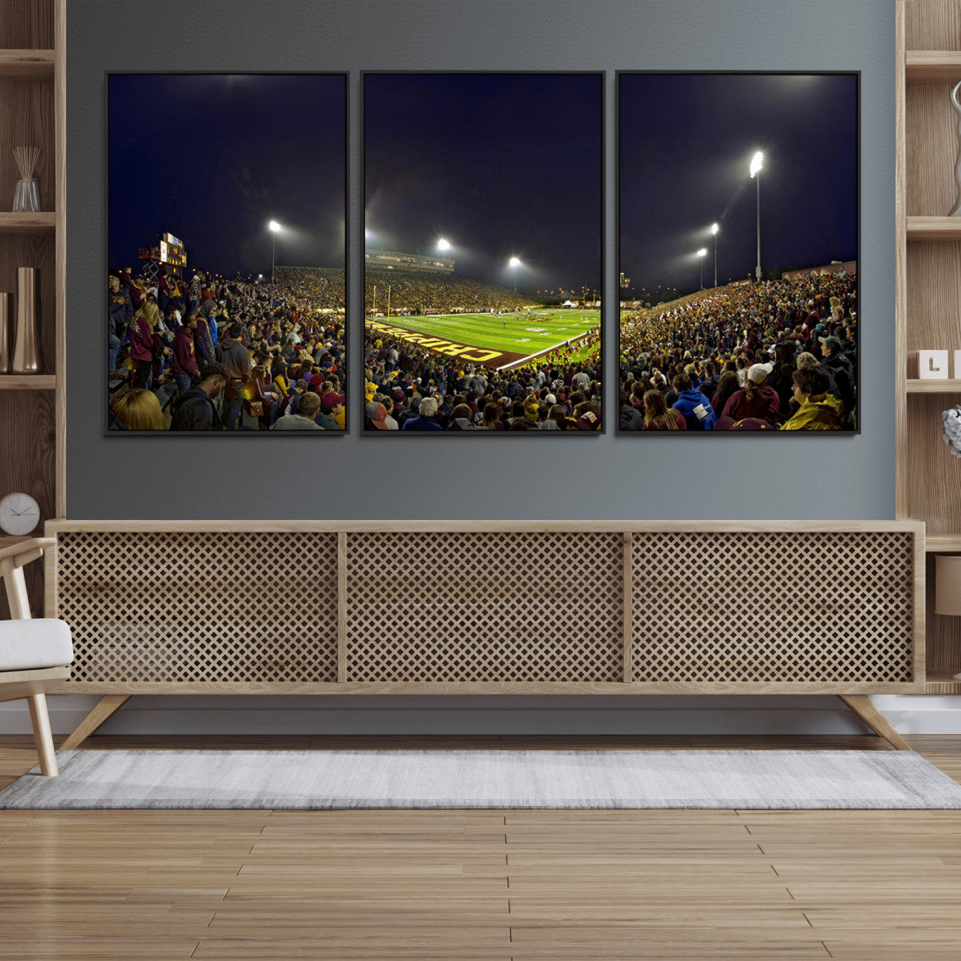 45619-MGV-FC-60X30-3P_Black-Central Michigan University Chippewas Canvas Wall Art, Football Team Print - Mount Pleasant