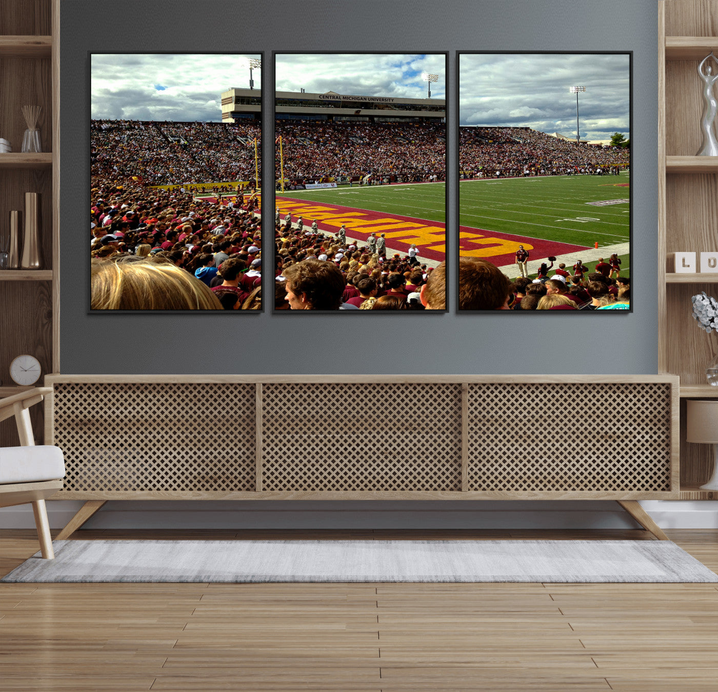 99662-MGV-FC-60X30-3P_Black-Central Michigan University Chippewas Football Team Print - Mount Pleasant Kelly/Shorts Stadium Wall