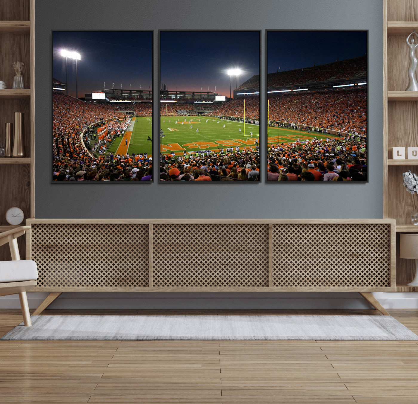 32340-MGV-FC-60X30-3P_Black-Clemson University Tigers Art Print, Football Team Print - Clemson Memorial Stadium Wall Art Canvas