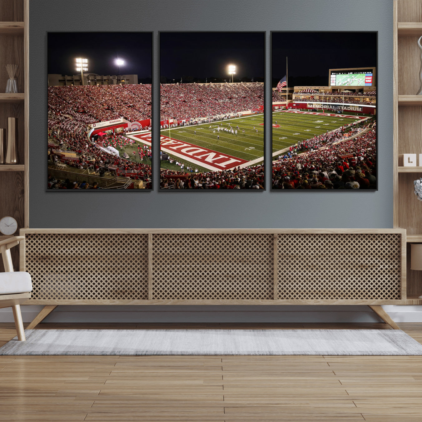 82748-MGV-FC-60X30-3P_Black-Indiana University Hoosiers Football Team Print Canvas - Bloomington Memorial Stadium Wall Art