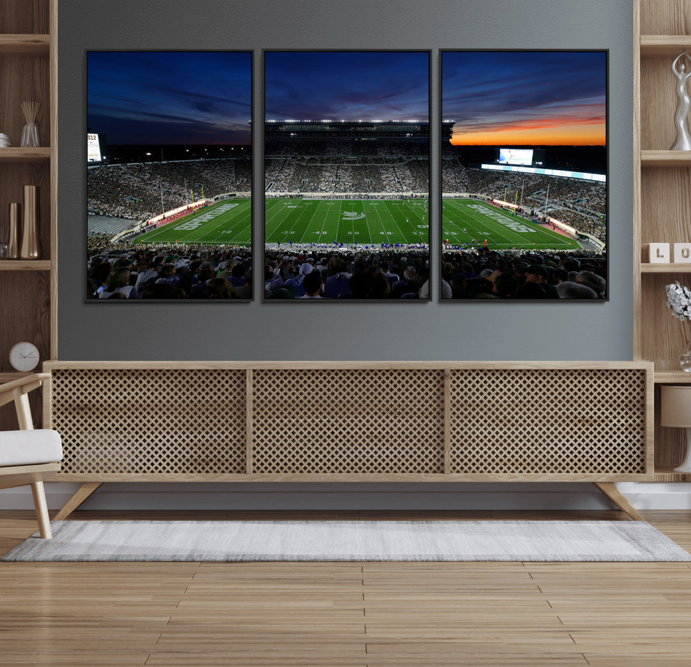 49074-MGV-FC-60X30-3P_Black-Michigan State Spartans Football Team Print - East Lansing Spartan Stadium Canvas Print