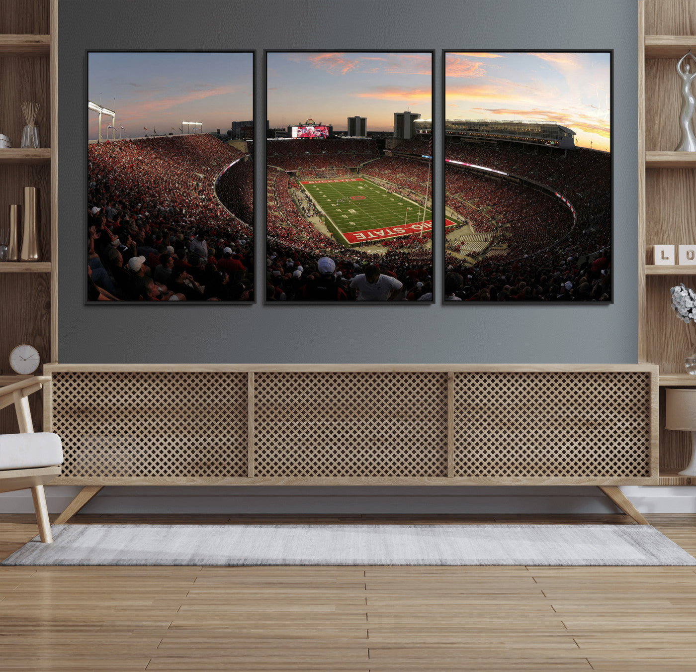 28825-MGV-FC-60X30-3P_Black-Ohio State University Buckeyes Football Team Print - Columbus Ohio Stadium Wall Art Canvas Print