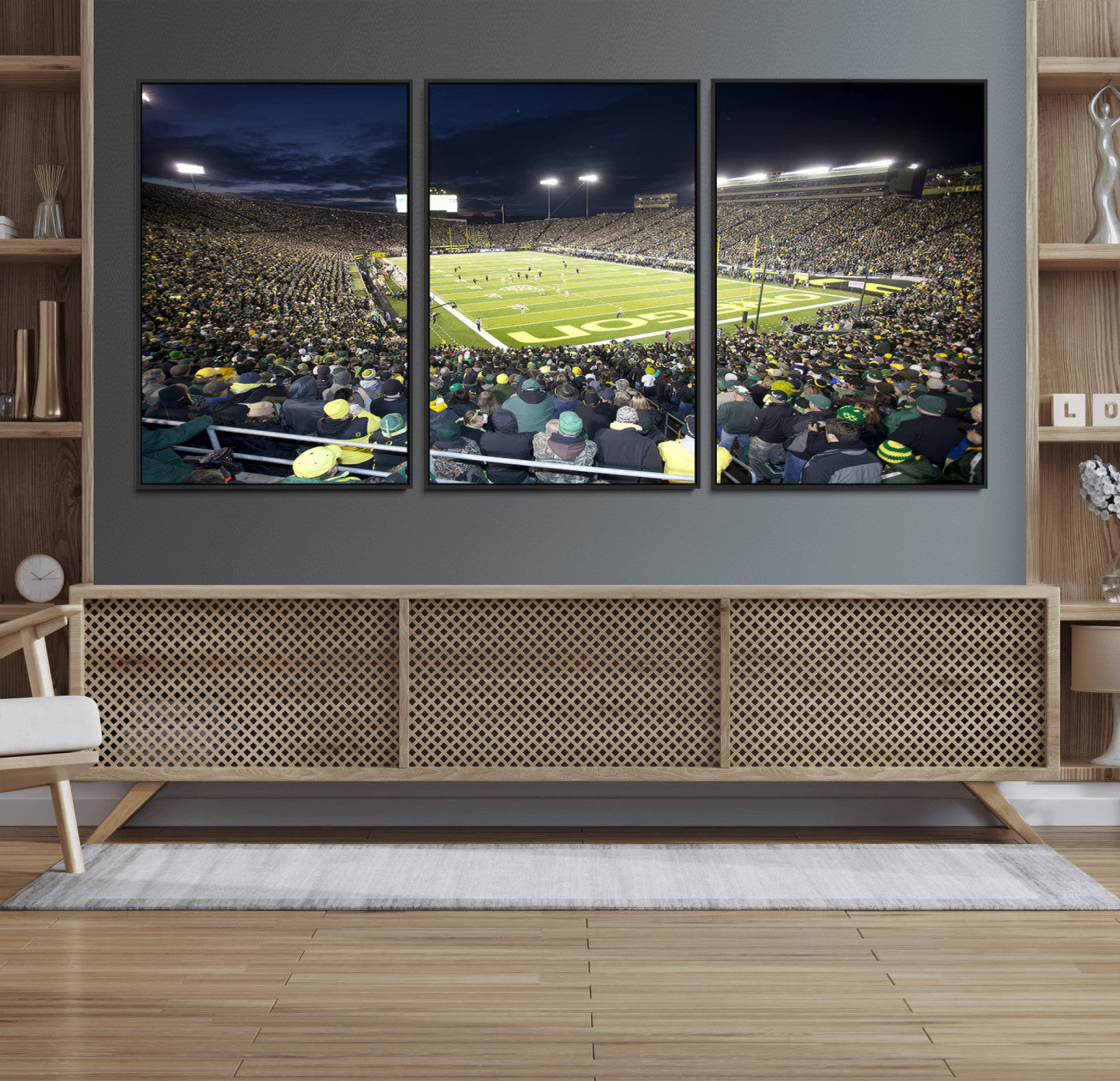 48756-MGV-FC-60X30-3P_Black-University of Oregon Ducks Football Team Print - Eugene Autzen Stadium Wall Art Canvas Print
