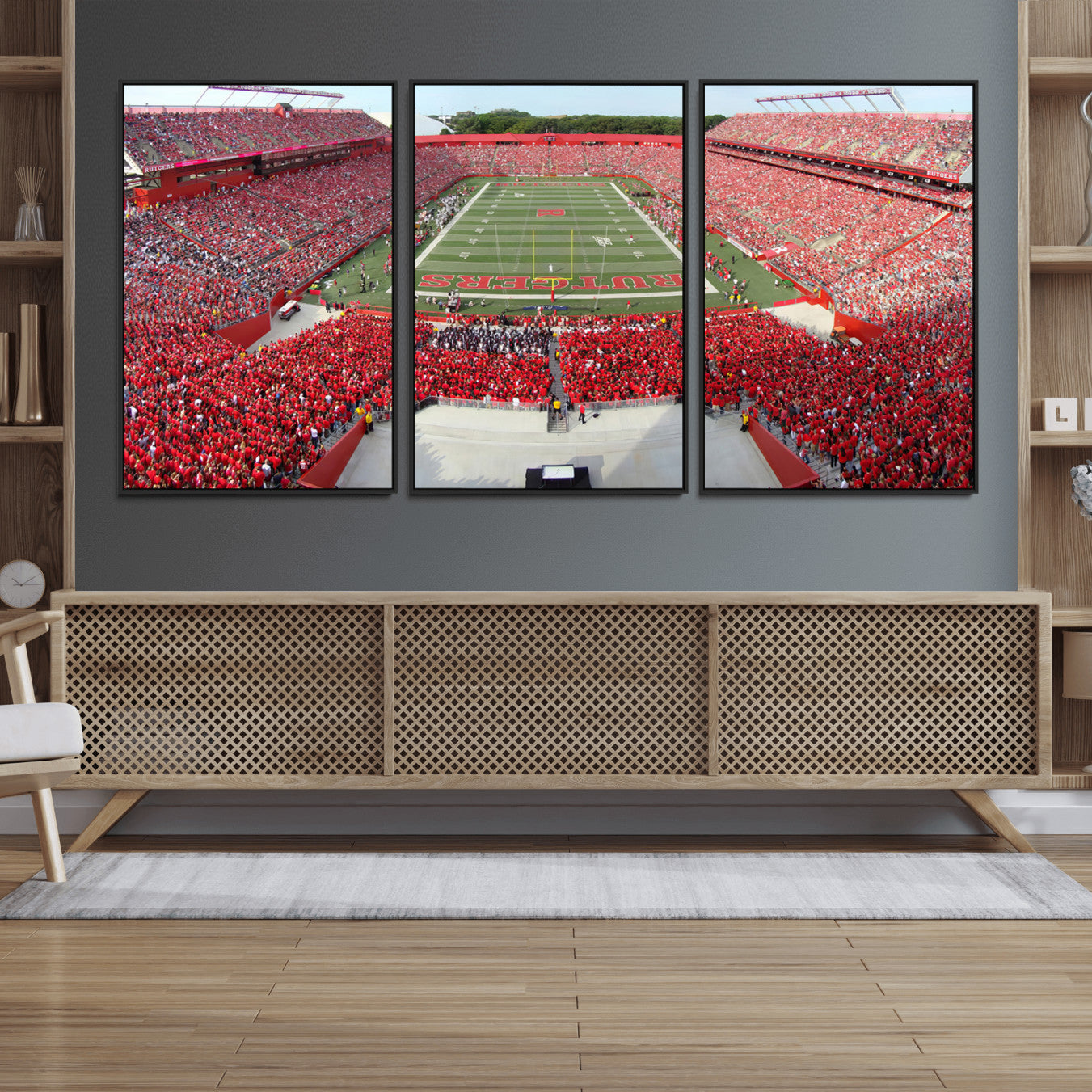 90818-MGV-FC-60X30-3P_Black-Rutgers Scarlet Knights Football Team Print - Piscataway SHI Stadium Wall Art Canvas Print
